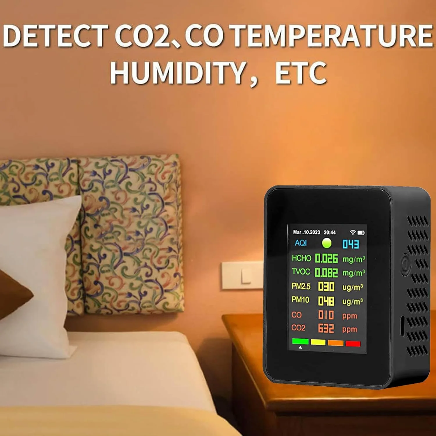 دستگاه مانیتور CO2، ردیاب مونوکسید کربن، دستگاه 5 در 1 CO2، آلارم ردیاب دی اکسید کربن، مانیتور کیفیت هوای داخلی، نمایشگر LCD دما و رطوبت برای خانه، دفتر، باشگاه، ماشین