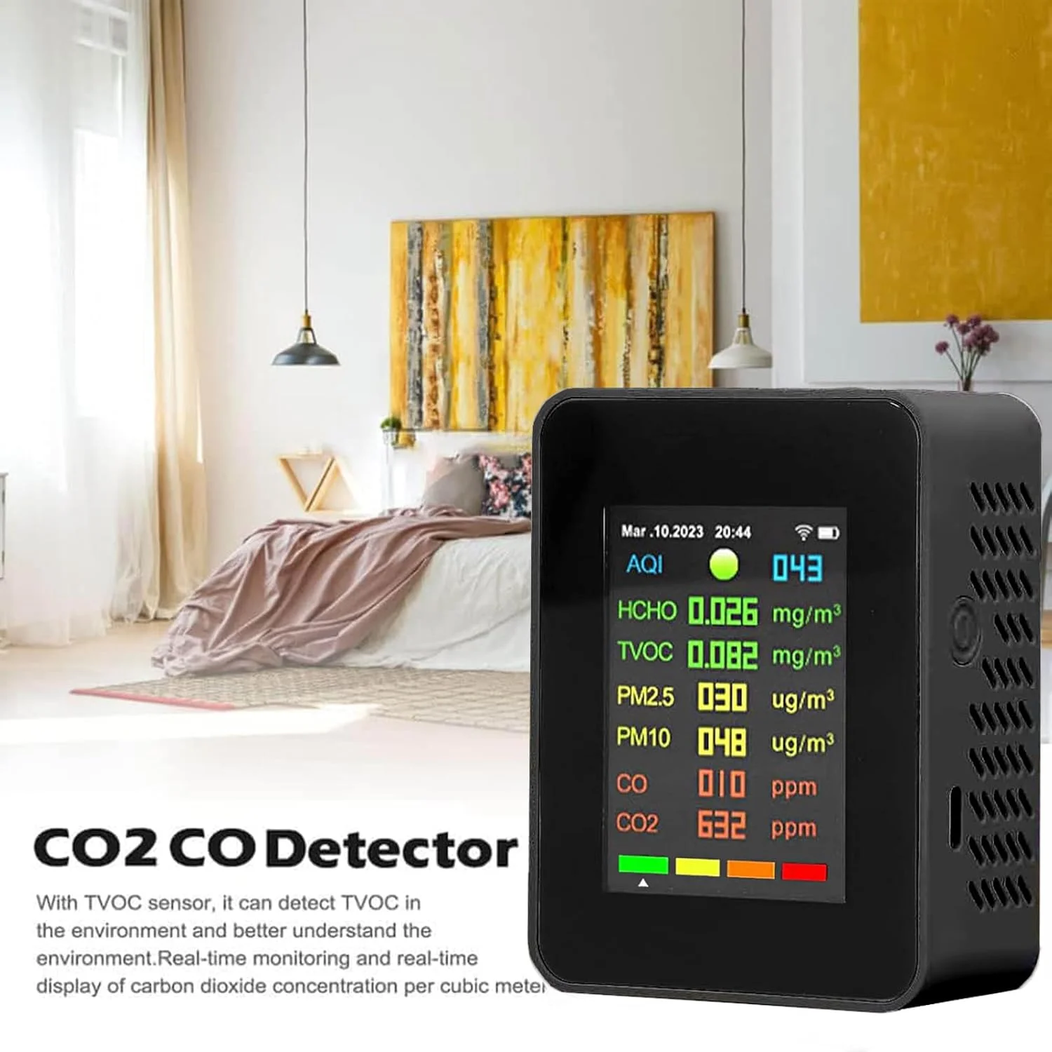 دستگاه مانیتور CO2، ردیاب مونوکسید کربن، دستگاه 5 در 1 CO2، آلارم ردیاب دی اکسید کربن، مانیتور کیفیت هوای داخلی، نمایشگر LCD دما و رطوبت برای خانه، دفتر، باشگاه، ماشین
