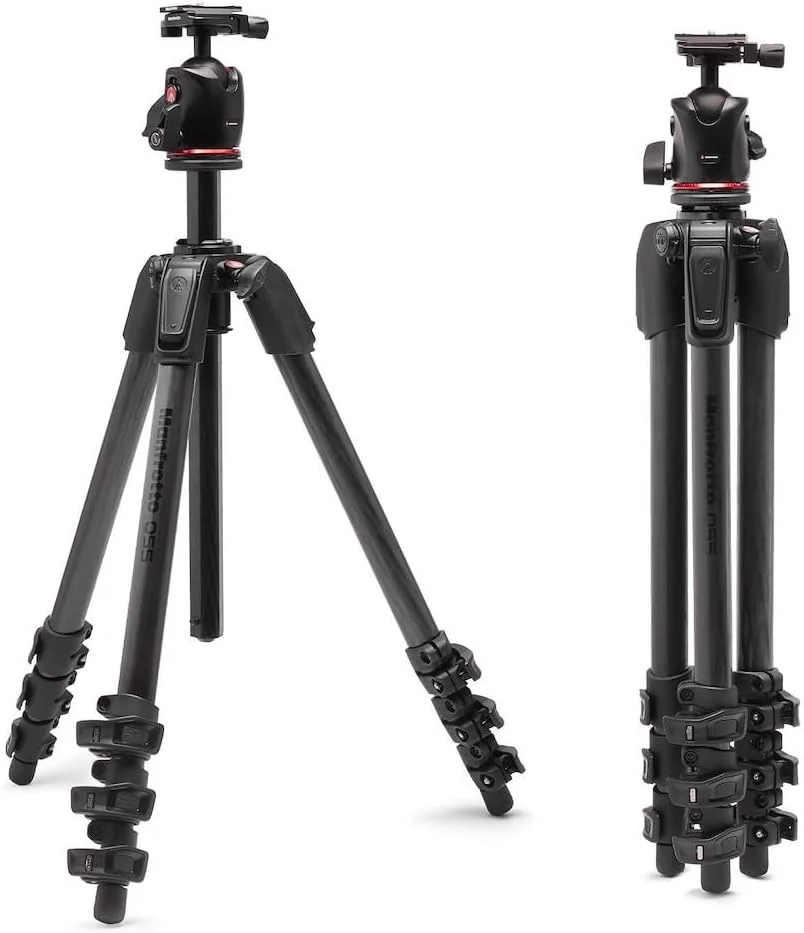 کیت سه پایه دوربین فیبر کربنی 4 قسمتی Manfrotto 055XPRO AS با هد توپی XPRO و ستون 90 درجه، حداکثر بار 15 کیلوگرم، صفحه Arca-Swiss برای پایه عکس DSLR / Mirrorless
