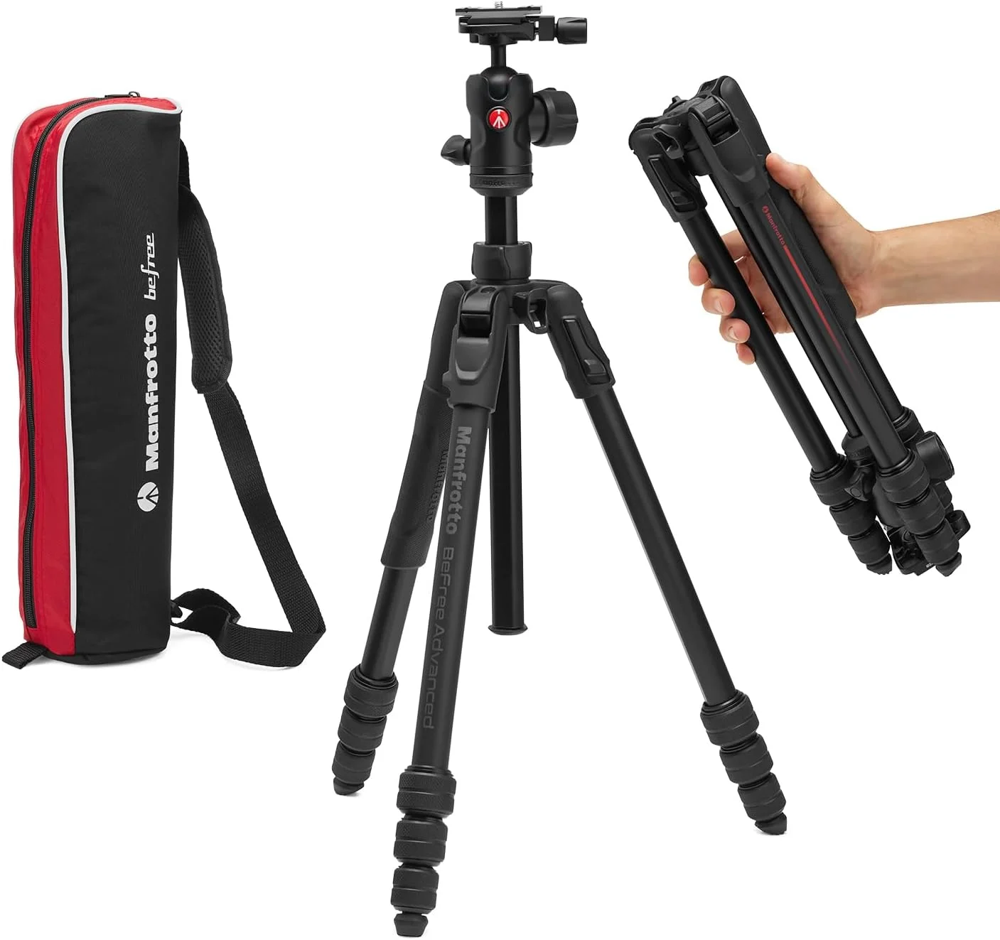 سه پایه دوربین آلومینیومی Manfrotto Befree Advanced AS، قفل چرخشی، سازگار با Arca-Swiss، قابل حمل، کیت سه پایه مسافرتی جمع و جور، هد توپی، سه پایه آلومینیومی برای دوربین های DSLR، دوربین های بدون آینه، لوازم جانبی دوربین
