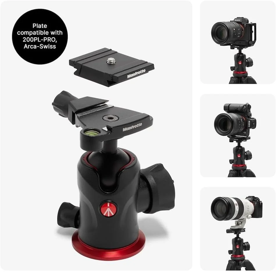 سه پایه دوربین آلومینیومی 3 قسمتی Manfrotto 190X AS، کیت عکسبرداری با هد توپی، سطح زمین، صفحه Arca-Swiss، قفل اهرمی Quick Power، تحمل وزن 10 کیلوگرم، برای DSLR و بدون آینه، پشتیبانی از عکاسی