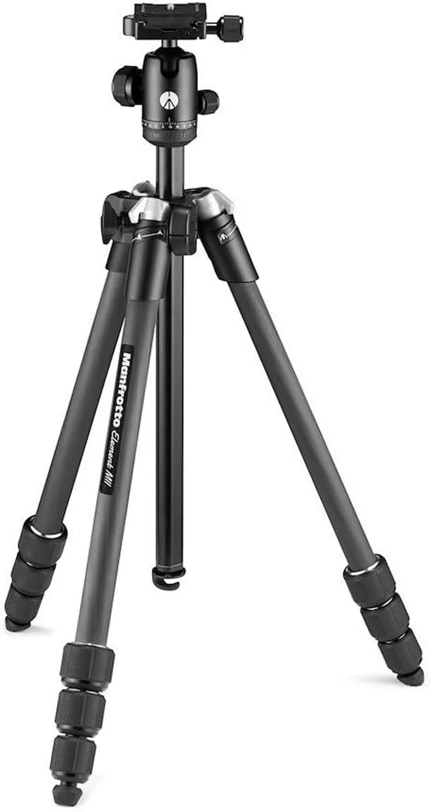 سه پایه مسافرتی آلومینیومی سبک وزن Manfrotto Element MII Mobile Bluetooth MKELMII4BMB-BH، به همراه کیف حمل، هد توپی سازگار با Arca، تحمل وزن تا 8 کیلوگرم، برای دوربین های DSLR، CSC، دوربین های کامپکت و تلفن های هوشمند