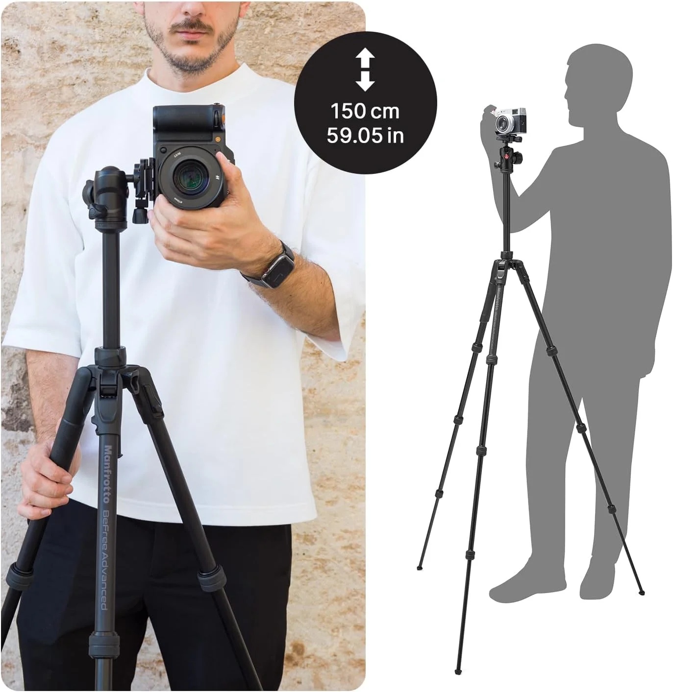 سه پایه دوربین آلومینیومی Manfrotto Befree Advanced AS، قفل چرخشی، سازگار با Arca-Swiss، قابل حمل، کیت سه پایه مسافرتی جمع و جور، هد توپی، سه پایه آلومینیومی برای دوربین های DSLR، دوربین های بدون آینه، لوازم جانبی دوربین