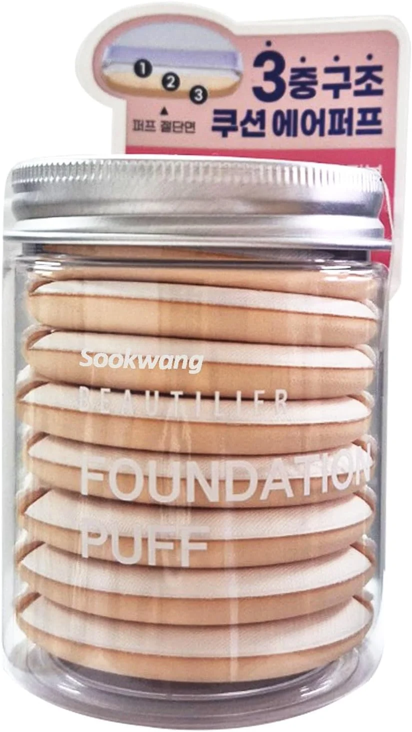 ست پد آرایشی PU - بسته 8 عددی پدهای نرم و بالشتی برای کرم پودر و کانسیلر، بافت محکم و صاف، بادوام و آسان برای استفاده به همراه جعبه نگهداری