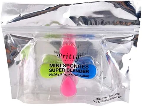 اسفنج های کوچک پریتی سوپر بلندر | 4 عدد | اسفنج های مینی بیوتی بدون لاتکس برای استفاده دقیق از آرایش | برای کرم پودر، کانسیلر و کرم ها | پوشش نرم و با کیفیت بالا