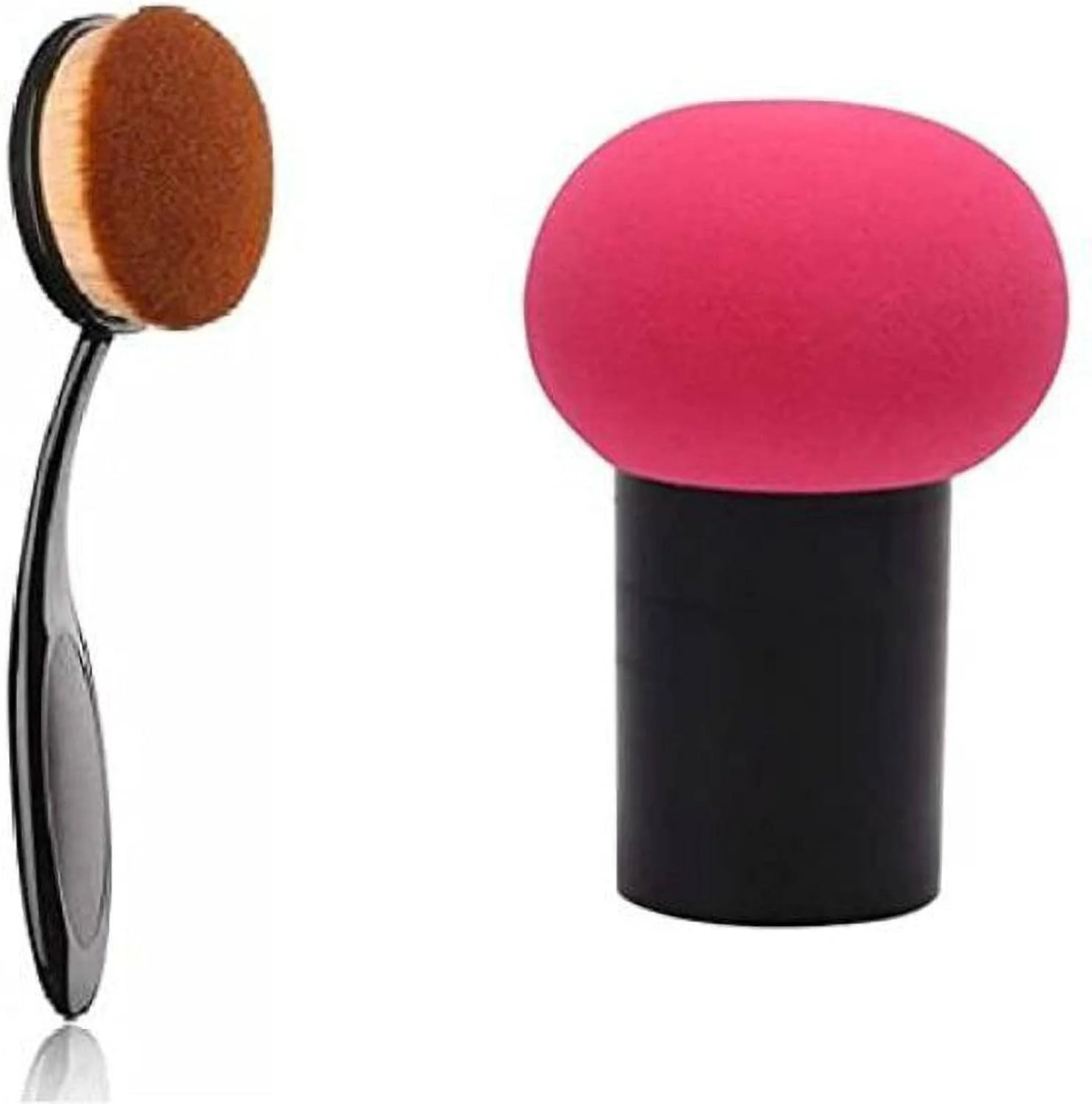 پد اسفنجی قارچی اوکینگ برای کرم پودر و کانسیلر به همراه برس کرم پودر بیضی، ابزار آرایشی - بسته 2 عددی، چند رنگ