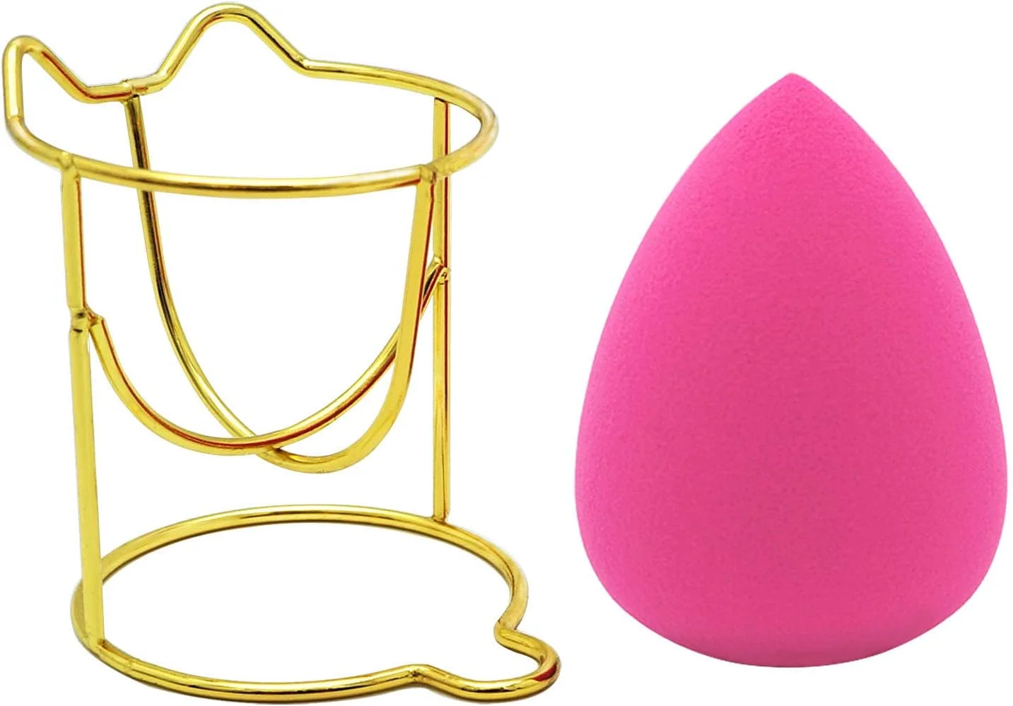 لاوچو 1 عدد اسفنج آرایشی حرفه ای بدون لاتکس - اسفنج مخلوط کننده کرم پودر با پایه نگهدارنده طلایی - مناسب برای مایع، کرم، کانسیلر و پودر (رنگ رز)