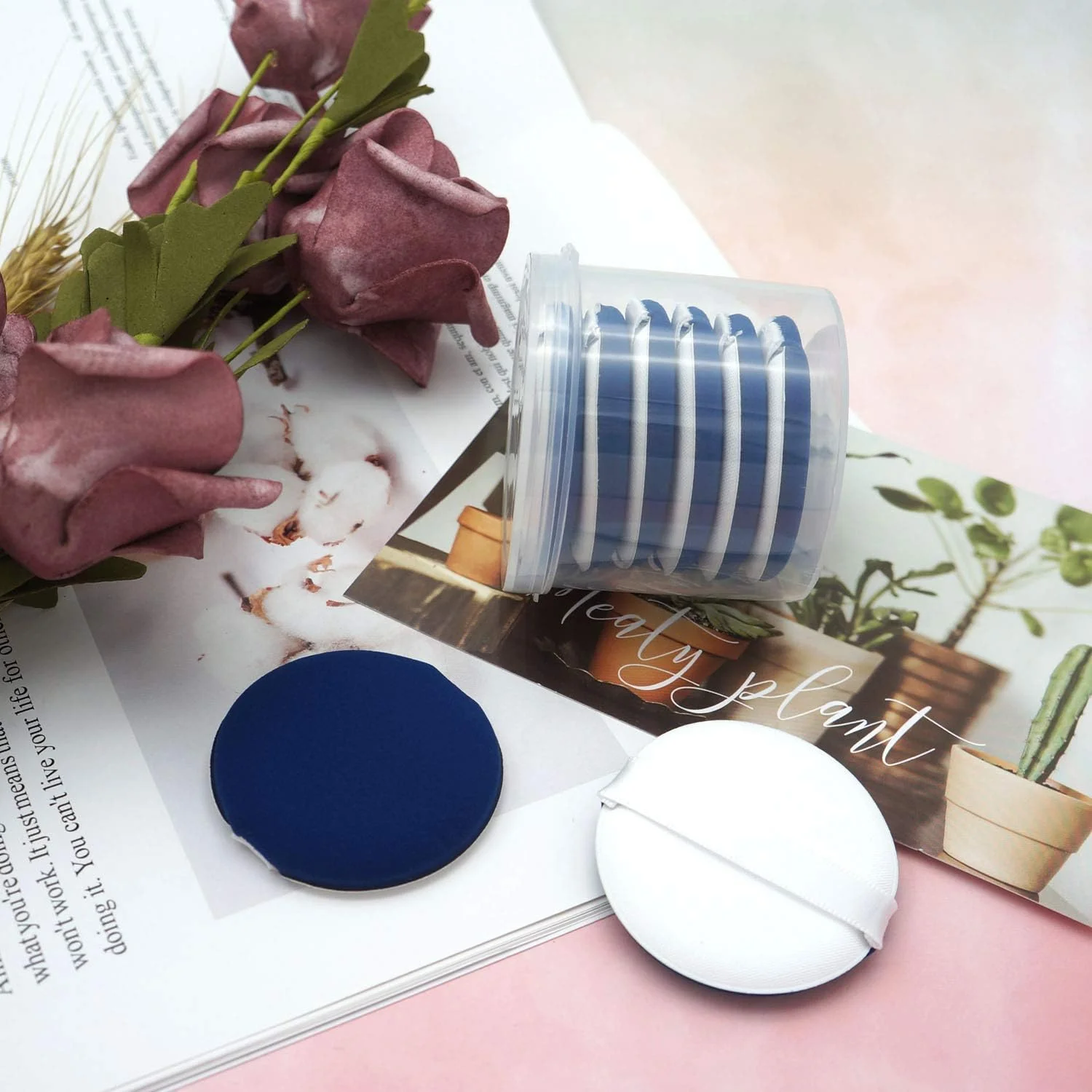 پک 6 عددی پد آرایشی حرفه ای بدون لاتکس LOVCHU - پد پودری اسفنجی برای ترکیب فونداسیون آرایشی - مناسب برای مایع، کرم، کانسیلر و پودر (آبی)