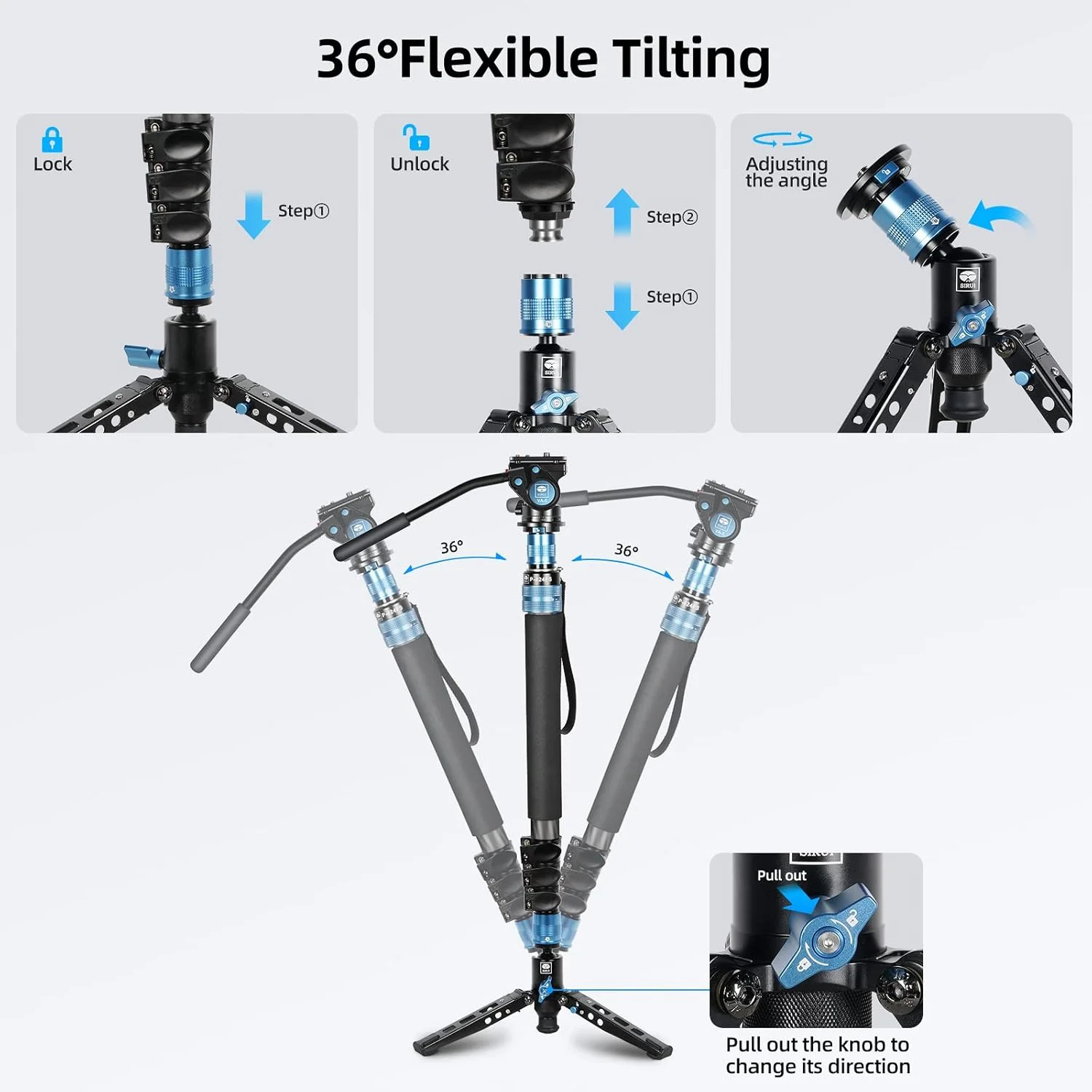 کیت مونوپاد فیبر کربنی Sirui P-424FS، مونوپاد ویدیویی حرفه ای سنگین 168 سانتی متری به همراه هد ویدیویی VA-5، پایه سه پایه، قفل های چرخشی برای دوربین DSLR کیت مونوپاد فیبر کربنی Sirui P-424FS، مونوپاد ویدیویی حرفه ای سنگین 168 سانتی متری به همراه هد ویدیویی VA-5، پایه سه پایه، قفل های چرخشی برای دوربین DSLR