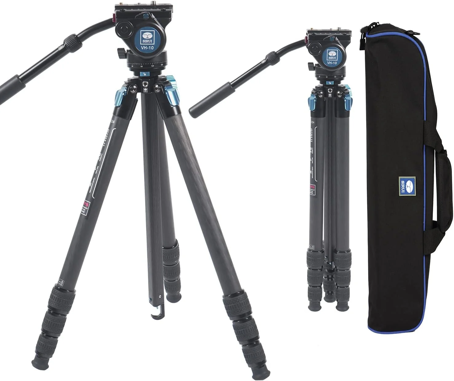 سه پایه فیبر کربنی حرفه ای SIRUI با هد ویدیویی سیال 360 درجه، سه پایه دوربین فیلمبرداری ضد آب 184.4 سانتی متری با ستون مرکزی مثلثی، لوله بزرگ برای DSLR، دوربین فیلمبرداری، ظرفیت بار 6 کیلوگرم