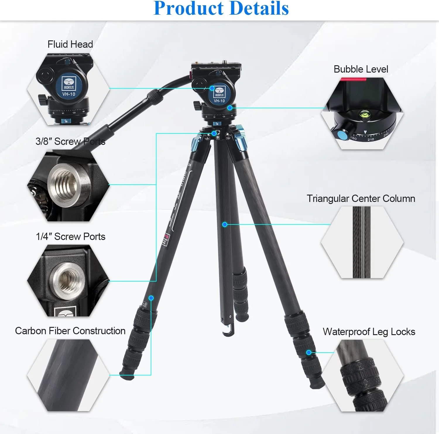 سه پایه فیبر کربنی حرفه ای SIRUI با هد ویدیویی سیال 360 درجه، سه پایه دوربین فیلمبرداری ضد آب 184.4 سانتی متری با ستون مرکزی مثلثی، لوله بزرگ برای DSLR، دوربین فیلمبرداری، ظرفیت بار 6 کیلوگرم سه پایه فیبر کربنی حرفه ای SIRUI با هد ویدیویی سیال 360 درجه، سه پایه دوربین فیلمبرداری ضد آب 184.4 سانتی متری با ستون مرکزی مثلثی، لوله بزرگ برای DSLR، دوربین فیلمبرداری، ظرفیت بار 6 کیلوگرم