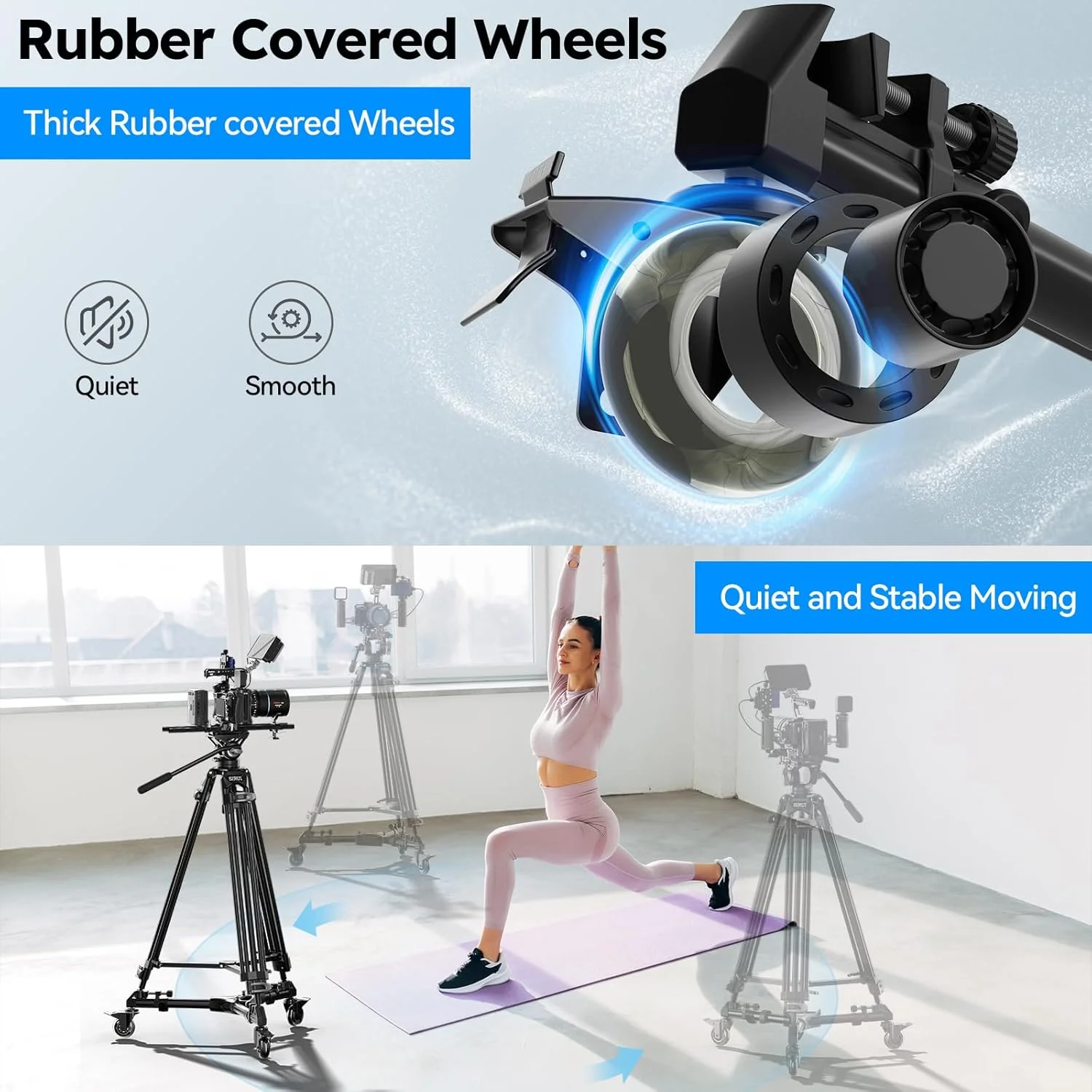 چرخ سه پایه عکاسی SIRUI، چرخ های سه پایه جهانی سنگین با چرخ لاستیکی 3 اینچی، پایه های قابل تنظیم، ظرفیت 15 کیلوگرم برای دوربین های DSLR، دوربین فیلمبرداری، نورپردازی عکس و فیلم (AM-DF02) چرخ سه پایه عکاسی SIRUI، چرخ های سه پایه جهانی سنگین با چرخ لاستیکی 3 اینچی، پایه های قابل تنظیم، ظرفیت 15 کیلوگرم برای دوربین های DSLR، دوربین فیلمبرداری، نورپردازی عکس و فیلم (AM-DF02)