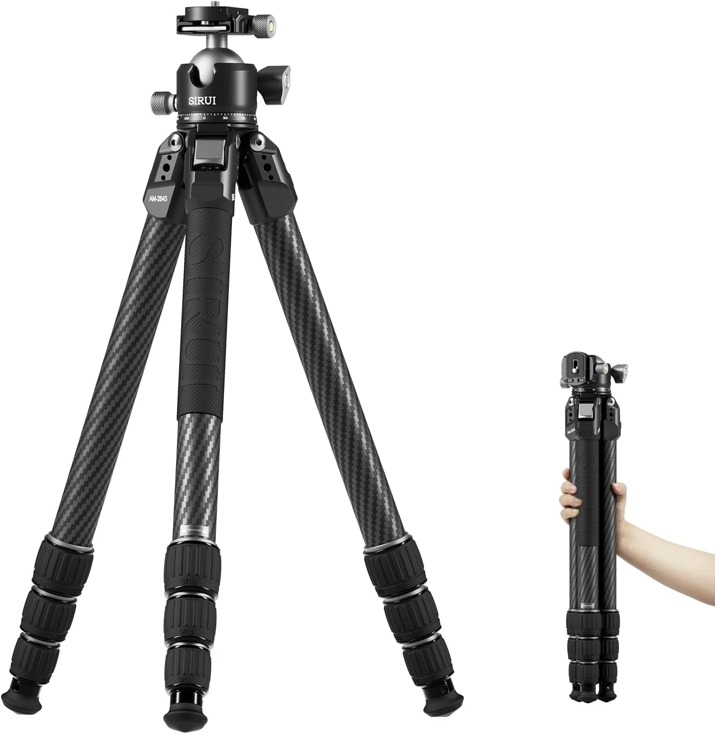 SIRUI Professional Carbon Fiber Tripod with Oversized 43mm Low-Profile Ball Head, Max 50.4" Height, 20kg (44lbs) Load - Ultra-Stable for DSLR, Mirrorless & Video(AM-284S+G1)