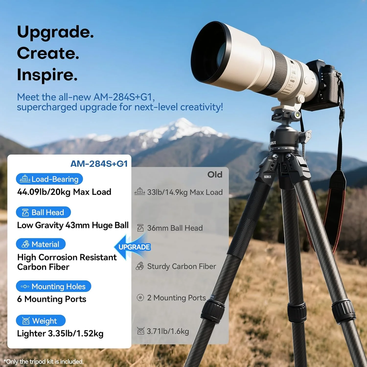 SIRUI Professional Carbon Fiber Tripod with Oversized 43mm Low-Profile Ball Head, Max 50.4" Height, 20kg (44lbs) Load - Ultra-Stable for DSLR, Mirrorless & Video(AM-284S+G1) SIRUI Professional Carbon Fiber Tripod with Oversized 43mm Low-Profile Ball Head, Max 50.4" Height, 20kg (44lbs) Load - Ultra-Stable for DSLR, Mirrorless & Video(AM-284S+G1)