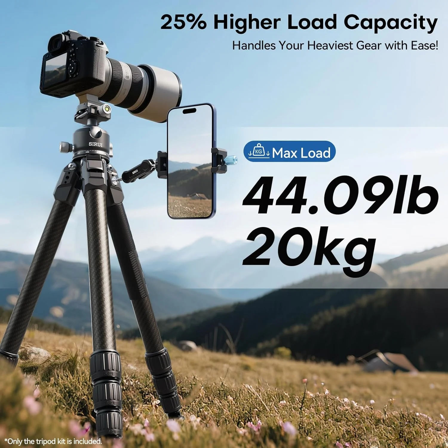 SIRUI Professional Carbon Fiber Tripod with Oversized 43mm Low-Profile Ball Head, Max 50.4" Height, 20kg (44lbs) Load - Ultra-Stable for DSLR, Mirrorless & Video(AM-284S+G1) SIRUI Professional Carbon Fiber Tripod with Oversized 43mm Low-Profile Ball Head, Max 50.4" Height, 20kg (44lbs) Load - Ultra-Stable for DSLR, Mirrorless & Video(AM-284S+G1)