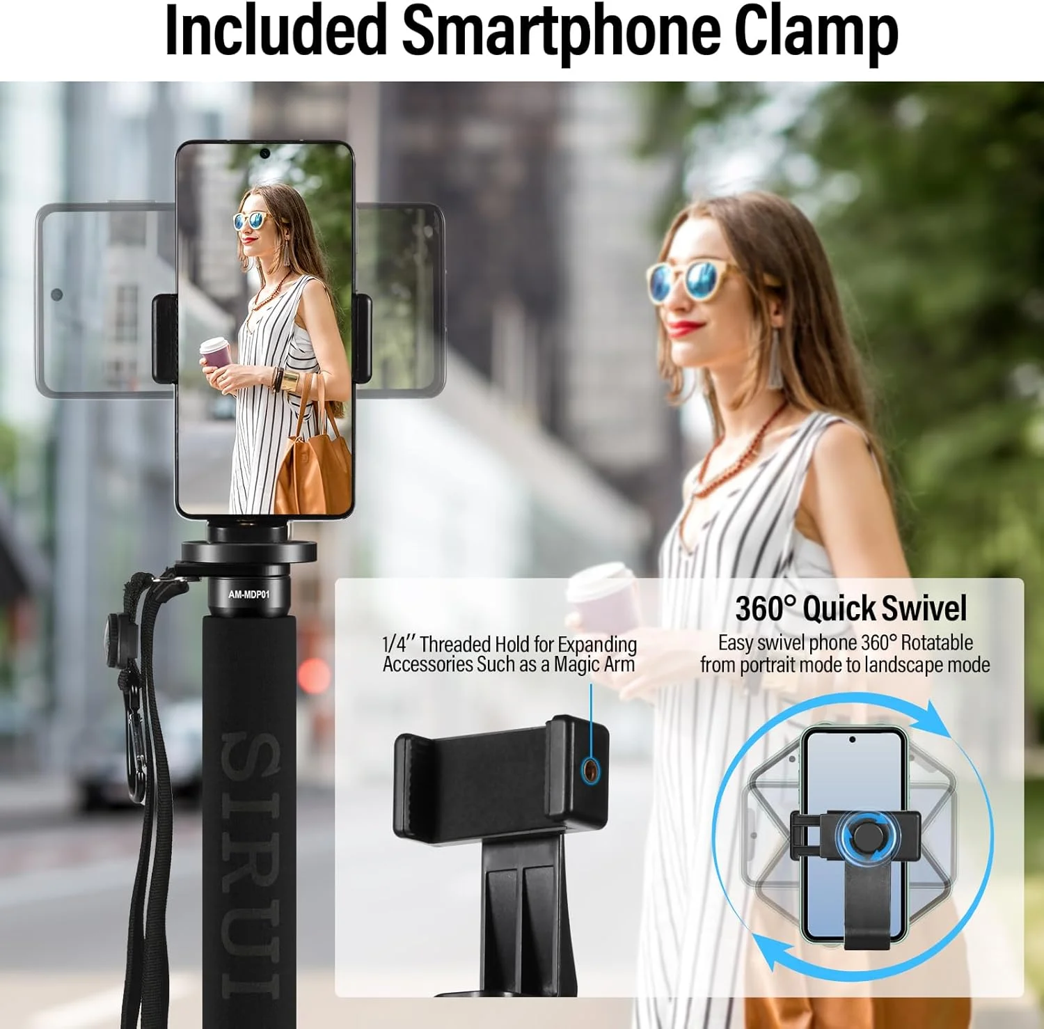 تک پایه فیبر کربنی SIRUI - سه پایه مسافرتی سبک وزن 0.41 کیلوگرمی برای دوربین و تلفن هوشمند، تحمل وزن 10 کیلوگرم، گیره تلفن 360 درجه، قفل های چرخشی سریع، طراحی جمع و جور با قطب نما و کارابین تک پایه فیبر کربنی SIRUI - سه پایه مسافرتی سبک وزن 0.41 کیلوگرمی برای دوربین و تلفن هوشمند، تحمل وزن 10 کیلوگرم، گیره تلفن 360 درجه، قفل های چرخشی سریع، طراحی جمع و جور با قطب نما و کارابین