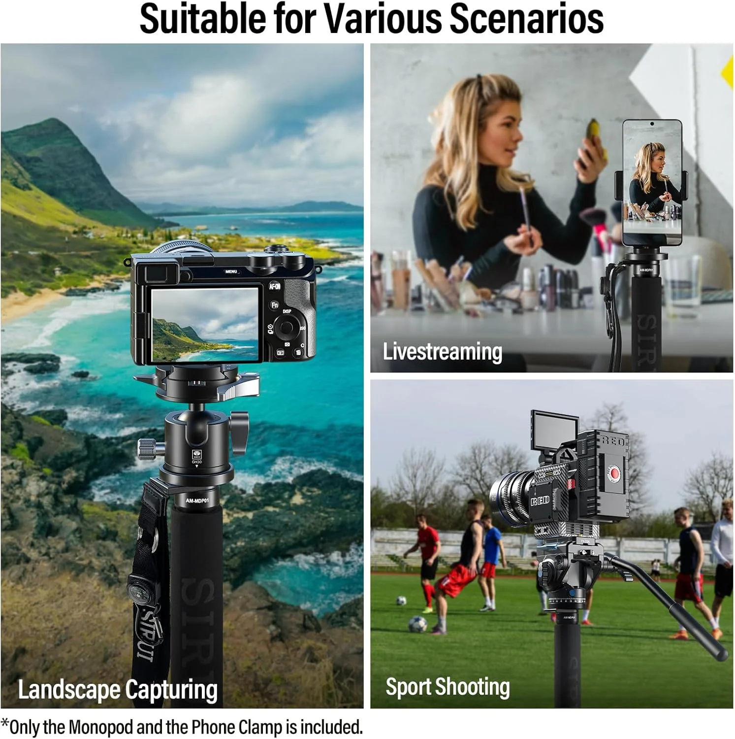 تک پایه فیبر کربنی SIRUI - سه پایه مسافرتی سبک وزن 0.41 کیلوگرمی برای دوربین و تلفن هوشمند، تحمل وزن 10 کیلوگرم، گیره تلفن 360 درجه، قفل های چرخشی سریع، طراحی جمع و جور با قطب نما و کارابین تک پایه فیبر کربنی SIRUI - سه پایه مسافرتی سبک وزن 0.41 کیلوگرمی برای دوربین و تلفن هوشمند، تحمل وزن 10 کیلوگرم، گیره تلفن 360 درجه، قفل های چرخشی سریع، طراحی جمع و جور با قطب نما و کارابین