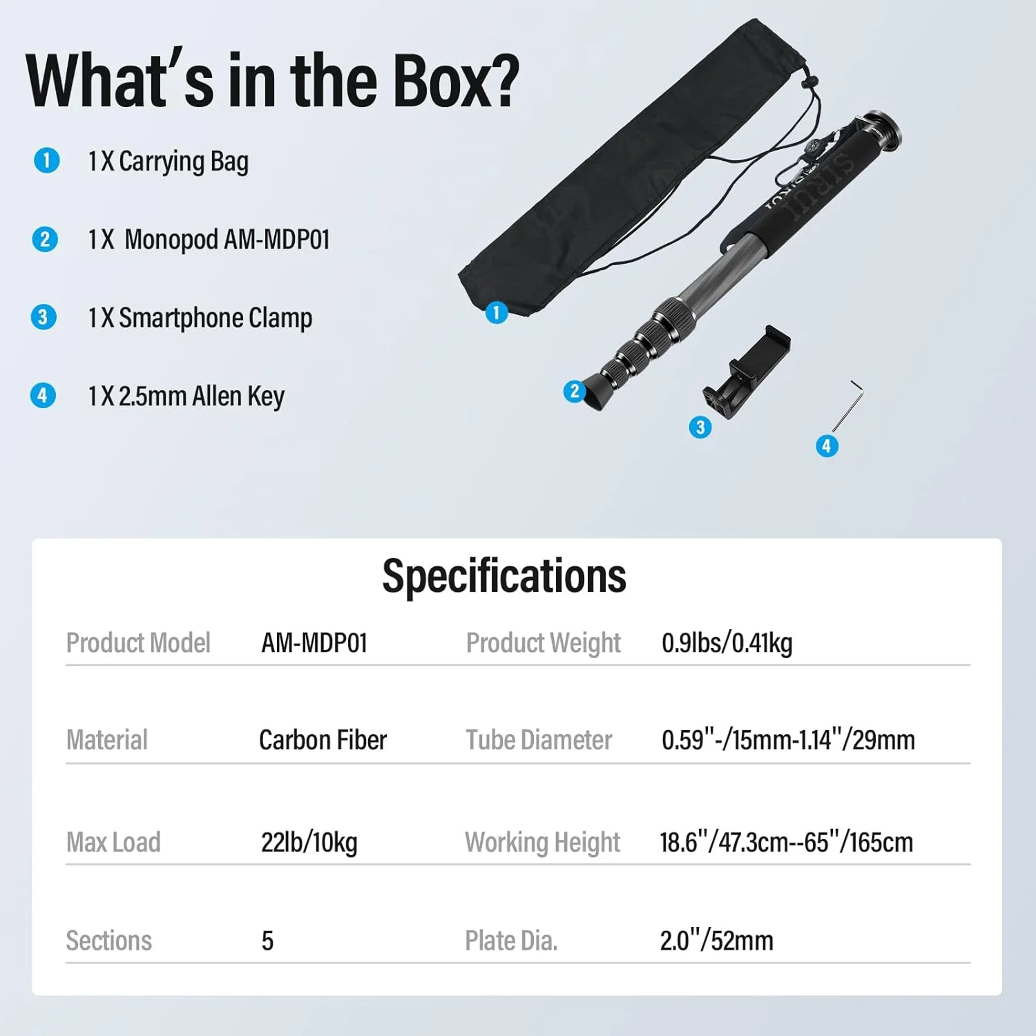تک پایه فیبر کربنی SIRUI - سه پایه مسافرتی سبک وزن 0.41 کیلوگرمی برای دوربین و تلفن هوشمند، تحمل وزن 10 کیلوگرم، گیره تلفن 360 درجه، قفل های چرخشی سریع، طراحی جمع و جور با قطب نما و کارابین تک پایه فیبر کربنی SIRUI - سه پایه مسافرتی سبک وزن 0.41 کیلوگرمی برای دوربین و تلفن هوشمند، تحمل وزن 10 کیلوگرم، گیره تلفن 360 درجه، قفل های چرخشی سریع، طراحی جمع و جور با قطب نما و کارابین