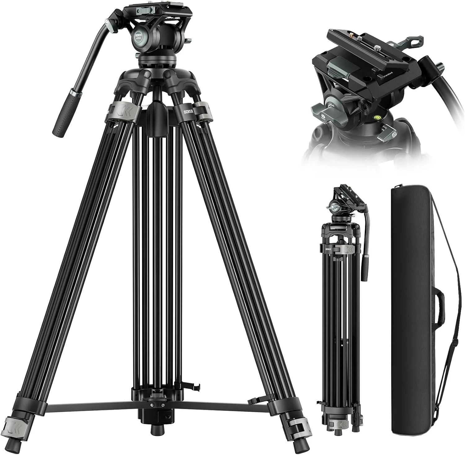 سه پایه فیلمبرداری SIRUI با سیستم رهاسازی سریع، سه پایه دوربین سنگین 74.8 اینچی با هد سیال 360 درجه سازگار با DJI RS و صفحه QR مانفروتو برای دوربین فیلمبرداری، شیب -65 درجه/90 درجه، حداکثر بار 22 پوند، AVT-01