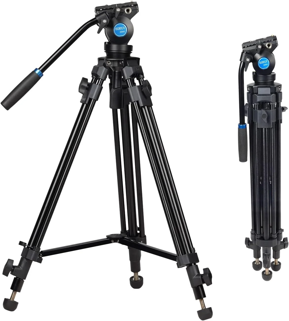 سه پایه فیلمبرداری SIRUI SH05 با هد سیال 360 درجه، سه پایه آلومینیومی سبک وزن حرفه ای برای دوربین های DSLR و فیلمبرداری، کیت سه پایه، صفحه QR، 55.1 اینچ، حداکثر بار 13.2 پوند