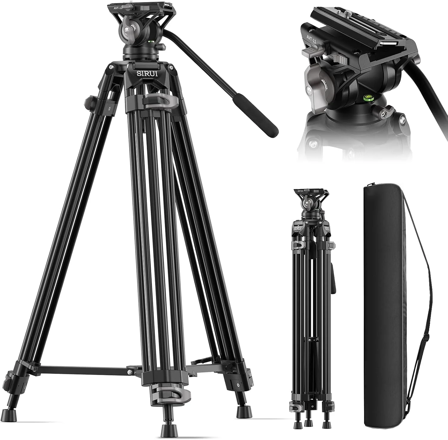 سه پایه فیلمبرداری SIRUI 73 اینچی با هد سیال، سه پایه فیلمبرداری دوربین با صفحه رهاسازی سریع، سه پایه آلیاژ آلومینیوم برای دوربین فیلمبرداری، حداکثر بار 10 کیلوگرم - AVT-11