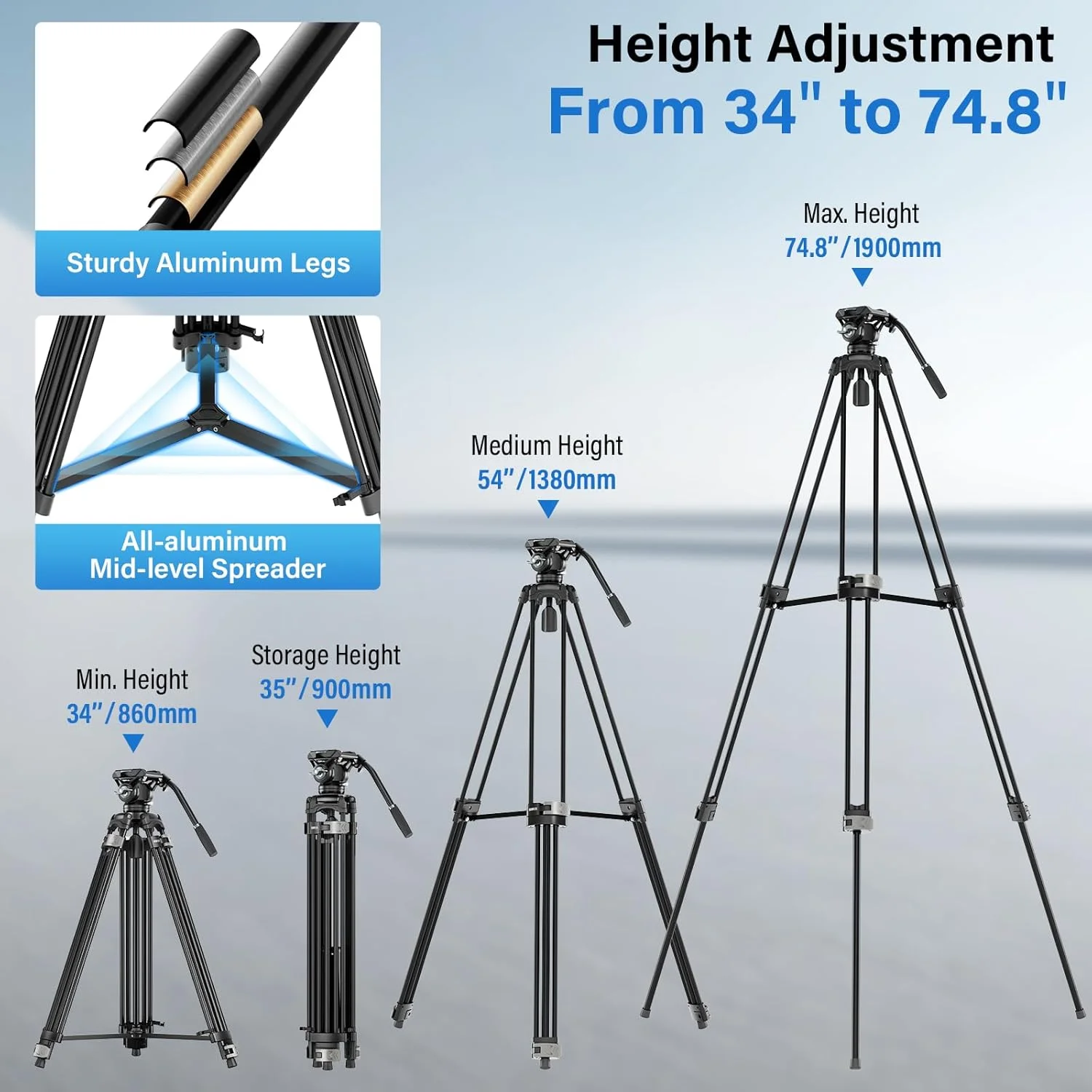 سه پایه فیلمبرداری SIRUI با سیستم رهاسازی سریع، سه پایه دوربین سنگین 74.8 اینچی با هد سیال 360 درجه سازگار با DJI RS و صفحه QR مانفروتو برای دوربین فیلمبرداری، شیب -65 درجه/90 درجه، حداکثر بار 22 پوند، AVT-01 سه پایه فیلمبرداری SIRUI با سیستم رهاسازی سریع، سه پایه دوربین سنگین 74.8 اینچی با هد سیال 360 درجه سازگار با DJI RS و صفحه QR مانفروتو برای دوربین فیلمبرداری، شیب -65 درجه/90 درجه، حداکثر بار 22 پوند، AVT-01