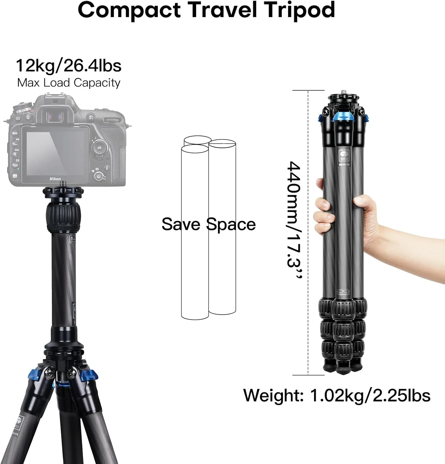 سه پایه کربنی متوسط SIRUI AM-254+SL-200 به همراه ستون مرکزی، سه پایه مسافرتی سبک وزن و قابل حمل برای دوربین، قفل های چرخشی، میخ ها، حداکثر ارتفاع 152 سانتی متر، جمع شده 44 سانتی متر، تحمل وزن 12 کیلوگرم سه پایه کربنی متوسط SIRUI AM-254+SL-200 به همراه ستون مرکزی، سه پایه مسافرتی سبک وزن و قابل حمل برای دوربین، قفل های چرخشی، میخ ها، حداکثر ارتفاع 152 سانتی متر، جمع شده 44 سانتی متر، تحمل وزن 12 کیلوگرم