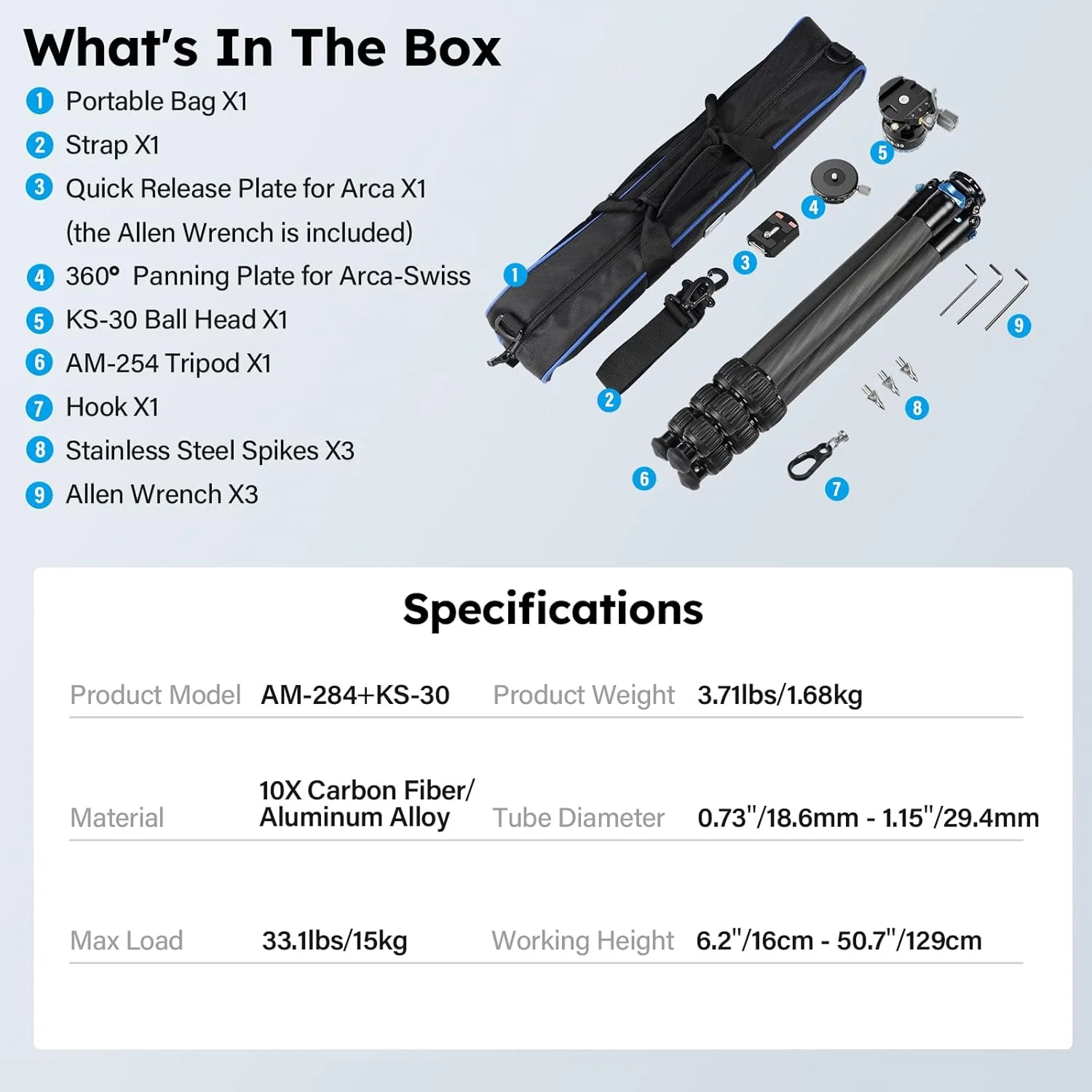 سه پایه مسافرتی فیبر کربنی 51 اینچی SIRUI، سه پایه دوربین حرفه ای جمع و جور با هد توپی کم ارتفاع، سیستم رهاسازی سریع، تحمل بار تا 15 کیلوگرم، مدل AM-284+KS-30 سه پایه مسافرتی فیبر کربنی 51 اینچی SIRUI، سه پایه دوربین حرفه ای جمع و جور با هد توپی کم ارتفاع، سیستم رهاسازی سریع، تحمل بار تا 15 کیلوگرم، مدل AM-284+KS-30
