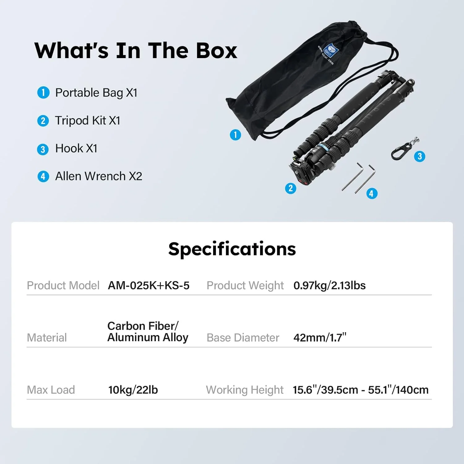 سه پایه مسافرتی کربنی سبک SIRUI، سه پایه دوربین 55.1 اینچی با هد توپی پانوراما 360 درجه، سیستم رهاسازی سریع ارتقا یافته، ستون مرکزی قابل جابجایی، حداکثر بار 13.2 پوند، AM-025K+KS-5 سه پایه مسافرتی کربنی سبک SIRUI، سه پایه دوربین 55.1 اینچی با هد توپی پانوراما 360 درجه، سیستم رهاسازی سریع ارتقا یافته، ستون مرکزی قابل جابجایی، حداکثر بار 13.2 پوند، AM-025K+KS-5