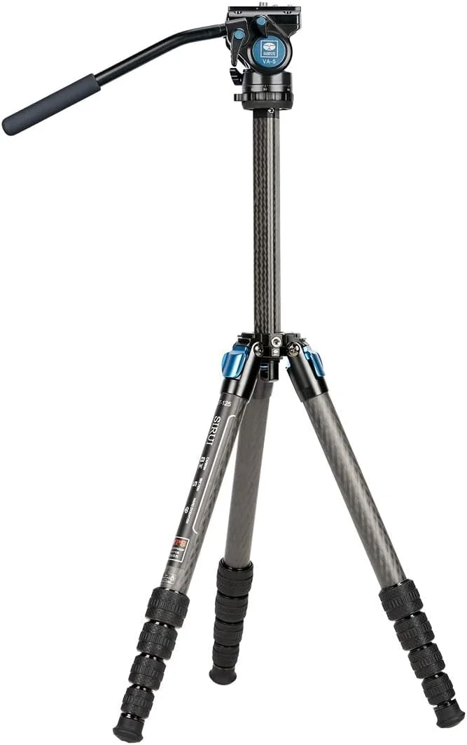 سه پایه کربنی ضد آب SIRUI ST-125+VA-5 با هد ویدیویی سیال 360 درجه، سه پایه مسافرتی حرفه ای پانوراما برای دوربین ها، ستون مثلثی، 158 سانتی متر، حداکثر بار 3 کیلوگرم