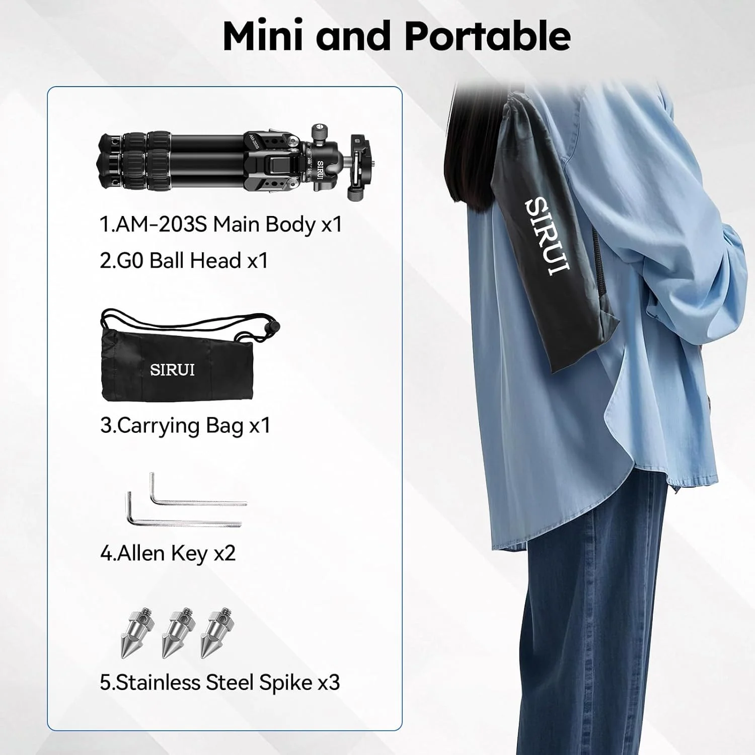 سه پایه آلومینیومی SIRUI AM-203S+G0 با هد توپی 360 درجه G0، سه پایه سبک وزن و با استحکام بالا برای دوربین های DSLR و بدون آینه، طراحی جمع و جور با حداکثر ارتفاع 16.3 اینچ سه پایه آلومینیومی SIRUI AM-203S+G0 با هد توپی 360 درجه G0، سه پایه سبک وزن و با استحکام بالا برای دوربین های DSLR و بدون آینه، طراحی جمع و جور با حداکثر ارتفاع 16.3 اینچ