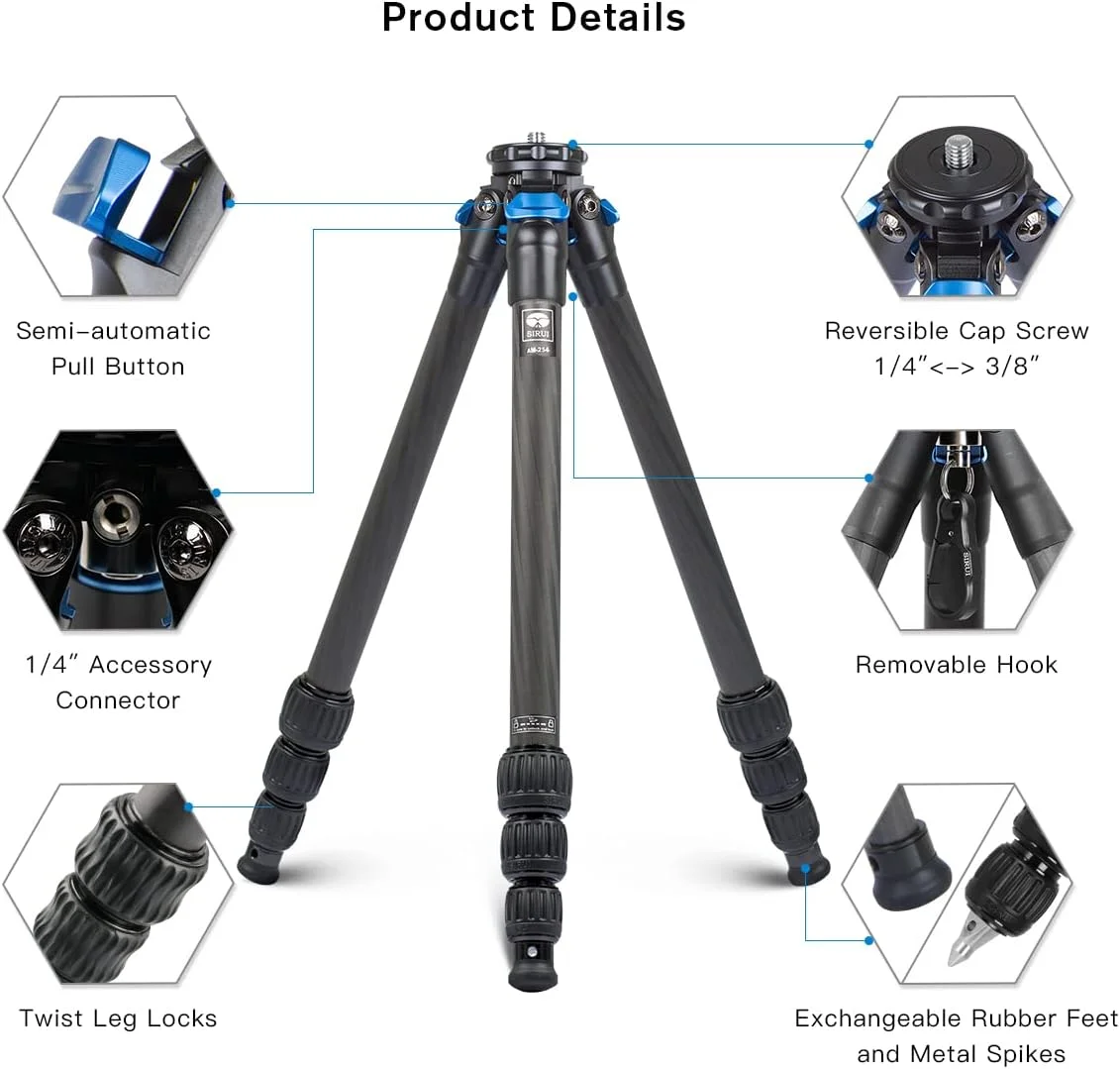 سه پایه دوربین فیبر کربنی SIRUI AM-254، تحمل وزن تا 12 کیلوگرم، فیبر کربن 10 لایه سه پایه دوربین فیبر کربنی SIRUI AM-254، تحمل وزن تا 12 کیلوگرم، فیبر کربن 10 لایه
