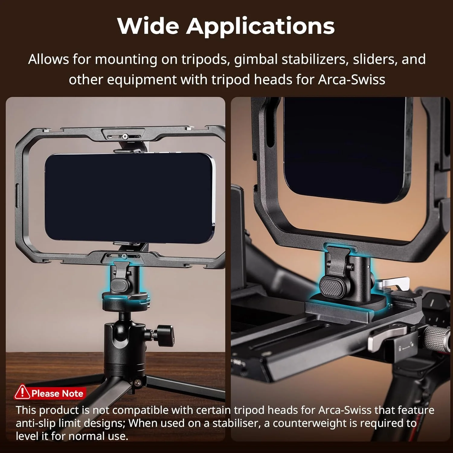 آداپتور رهاسازی سریع SMALLRIG H11 برای قفس موبایل رهاسازی سریع SMALLRIG H11، برای سه پایه ها، تثبیت کننده ها، لغزنده ها و سایر دستگاه ها با سرهای سه پایه برای Arca - 4609