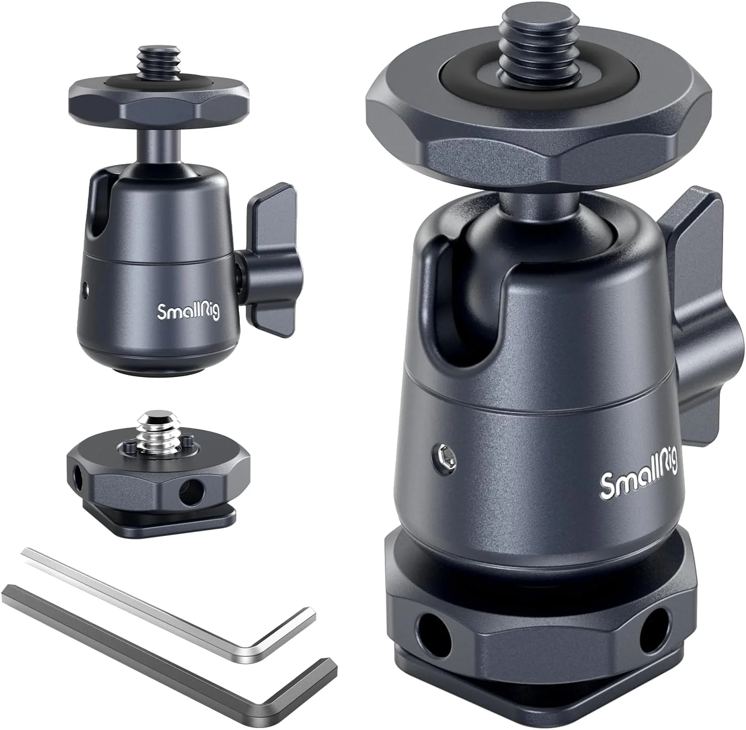 مینی هد توپی SmallRig (بسته 2 عددی) با پیچ 1/4 اینچی و مانت کفشک جداشدنی، هد سه پایه آلومینیومی قابل چرخش 360 درجه برای سه پایه دوربین، تک پایه، دوربین فیلمبرداری، نور، میکروفون، حداکثر بار 1.5 کیلوگرم - 2948B