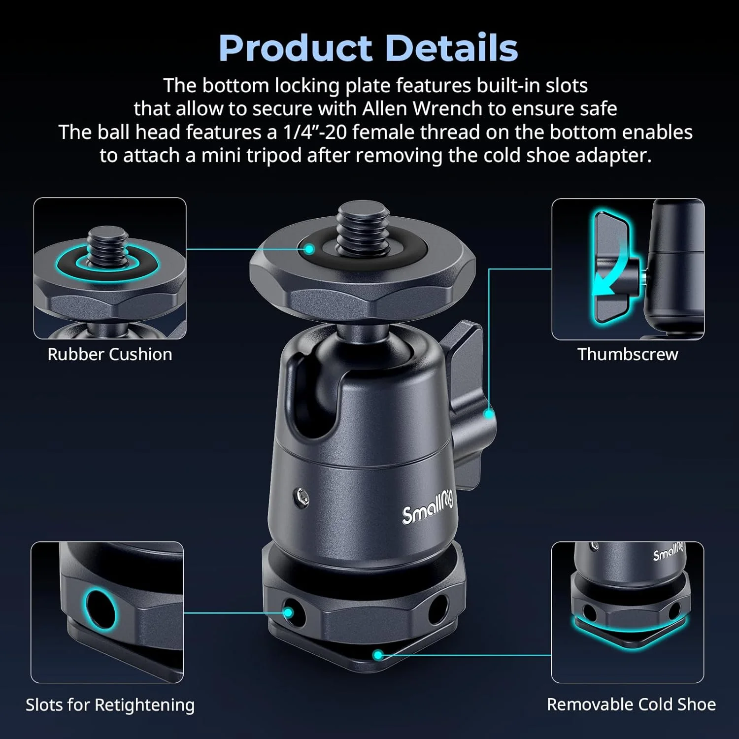 مینی هد توپی SmallRig (بسته 2 عددی) با پیچ 1/4 اینچی و مانت کفشک جداشدنی، هد سه پایه آلومینیومی قابل چرخش 360 درجه برای سه پایه دوربین، تک پایه، دوربین فیلمبرداری، نور، میکروفون، حداکثر بار 1.5 کیلوگرم - 2948B مینی هد توپی SmallRig (بسته 2 عددی) با پیچ 1/4 اینچی و مانت کفشک جداشدنی، هد سه پایه آلومینیومی قابل چرخش 360 درجه برای سه پایه دوربین، تک پایه، دوربین فیلمبرداری، نور، میکروفون، حداکثر بار 1.5 کیلوگرم - 2948B