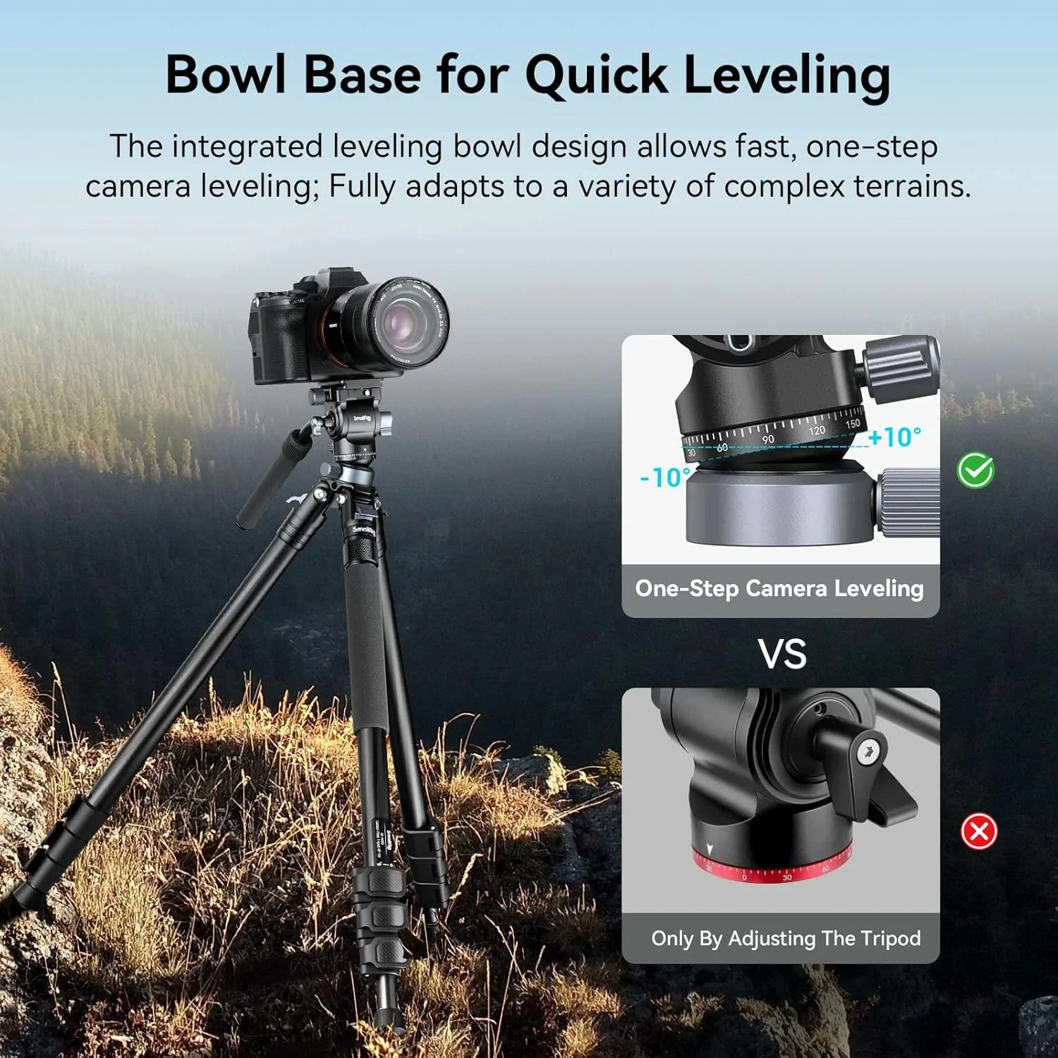 هد فیلمبرداری SmallRig با پایه تراز، صفحه رهاسازی سریع برای Arca Swiss و دسته قابل تنظیم، هد پن تیلت سه پایه هد سیال برای دوربین های کامپکت دوربین های DSLR، تحمل وزن تا 4 کیلوگرم