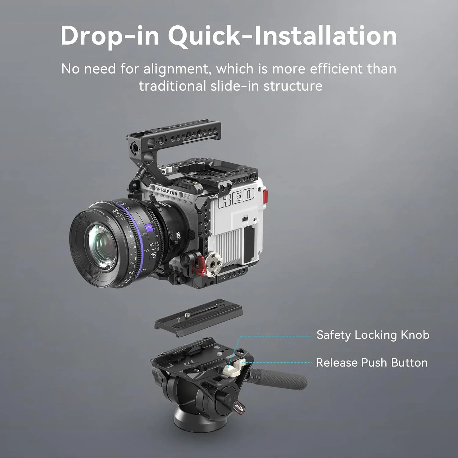 هد سیال SmallRig DH-01 3985 برای دوربین های DJI RS 2/3/3 PRO و MFT، مشکی، حداکثر بار 5 کیلوگرم، چرخش 360 درجه، شیب 90 درجه، رهاسازی سریع، پایه سه پایه