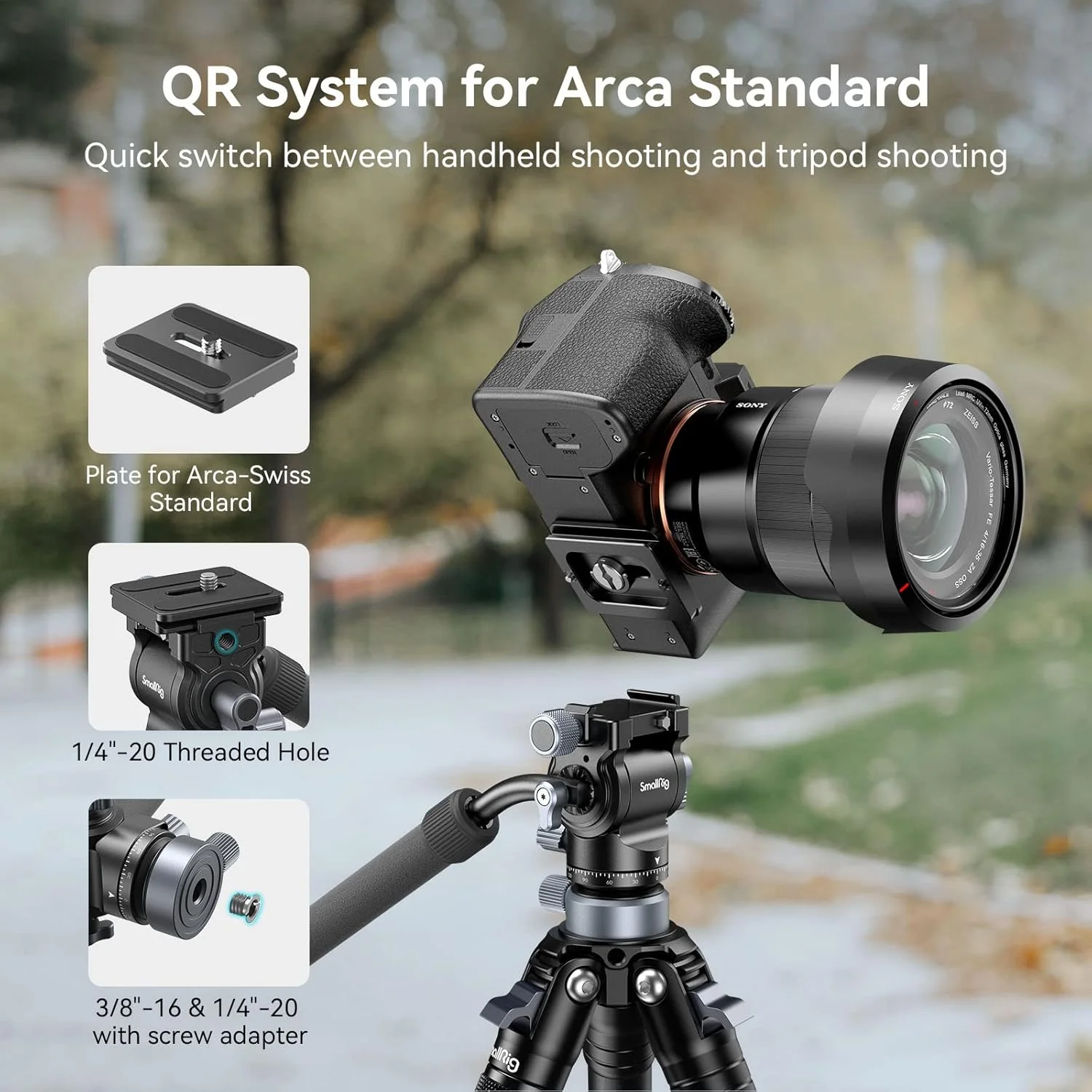 هد فیلمبرداری SmallRig با پایه تراز، صفحه رهاسازی سریع برای Arca Swiss و دسته قابل تنظیم، هد پن تیلت سه پایه هد سیال برای دوربین های کامپکت دوربین های DSLR، تحمل وزن تا 4 کیلوگرم