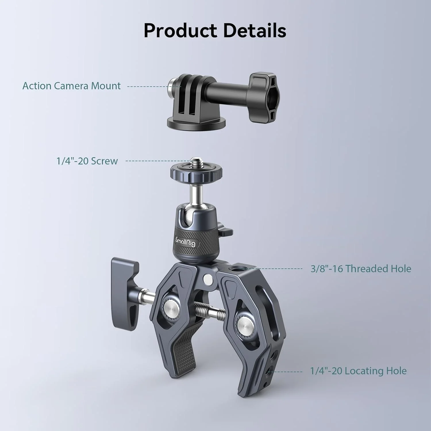 گیره سوپر اسمال ریگ با سر توپی، گیره نگهدارنده دوربین، آداپتور رهاسازی سریع برای گو پرو، مانیتور دوربین، چراغ ال ای دی، حداکثر تحمل وزن 3.5 کیلوگرم - 4102 گیره سوپر اسمال ریگ با سر توپی، گیره نگهدارنده دوربین، آداپتور رهاسازی سریع برای گو پرو، مانیتور دوربین، چراغ ال ای دی، حداکثر تحمل وزن 3.5 کیلوگرم - 4102