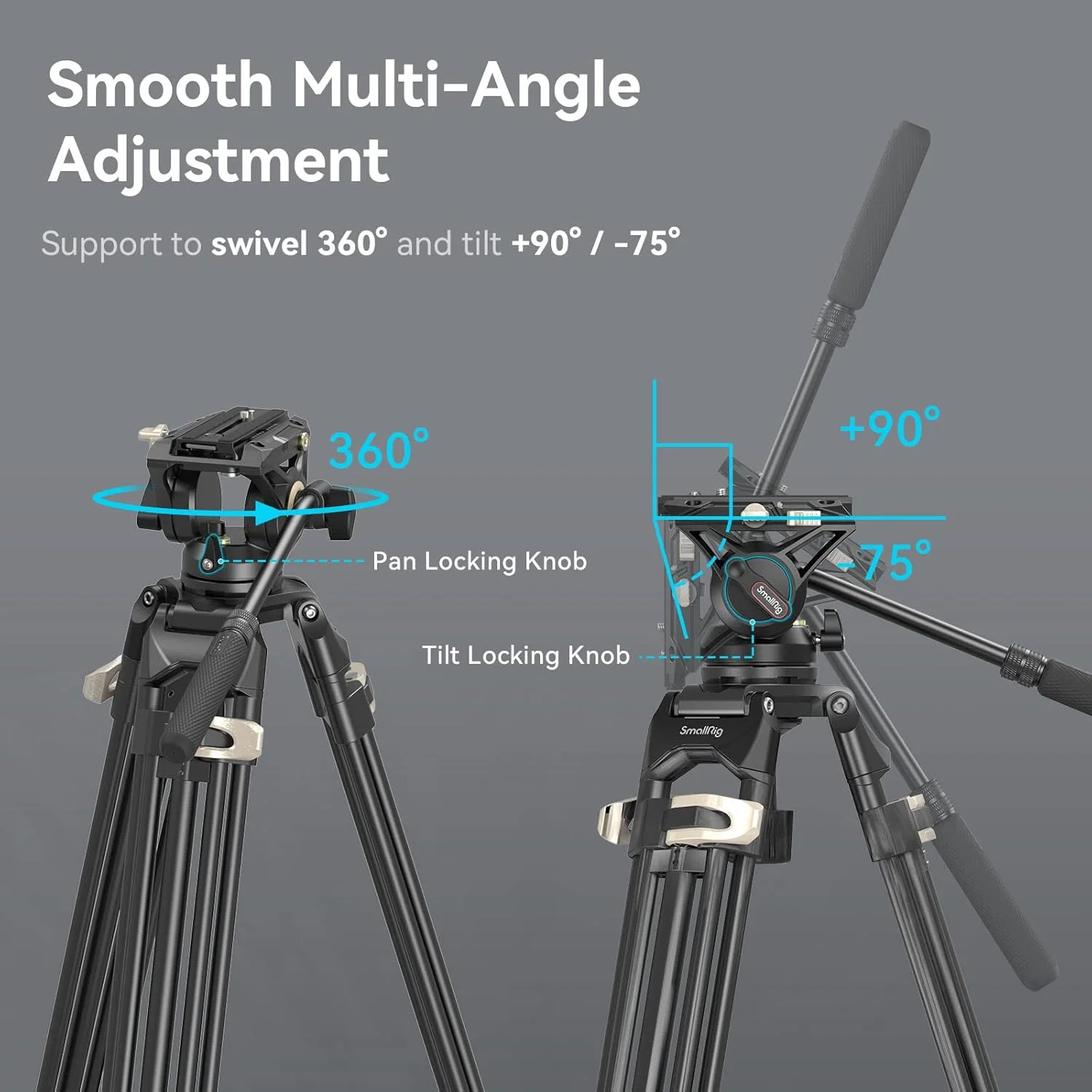 هد سیال SmallRig DH-01 3985 برای دوربین های DJI RS 2/3/3 PRO و MFT، مشکی، حداکثر بار 5 کیلوگرم، چرخش 360 درجه، شیب 90 درجه، رهاسازی سریع، پایه سه پایه