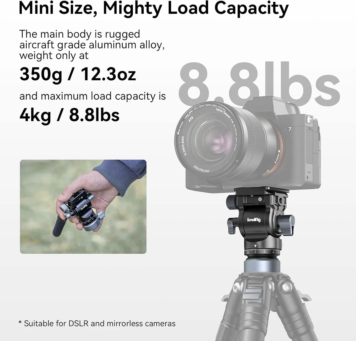 هد فیلمبرداری SmallRig با پایه تراز، صفحه رهاسازی سریع برای Arca Swiss و دسته قابل تنظیم، هد پن تیلت سه پایه هد سیال برای دوربین های کامپکت دوربین های DSLR، تحمل وزن تا 4 کیلوگرم