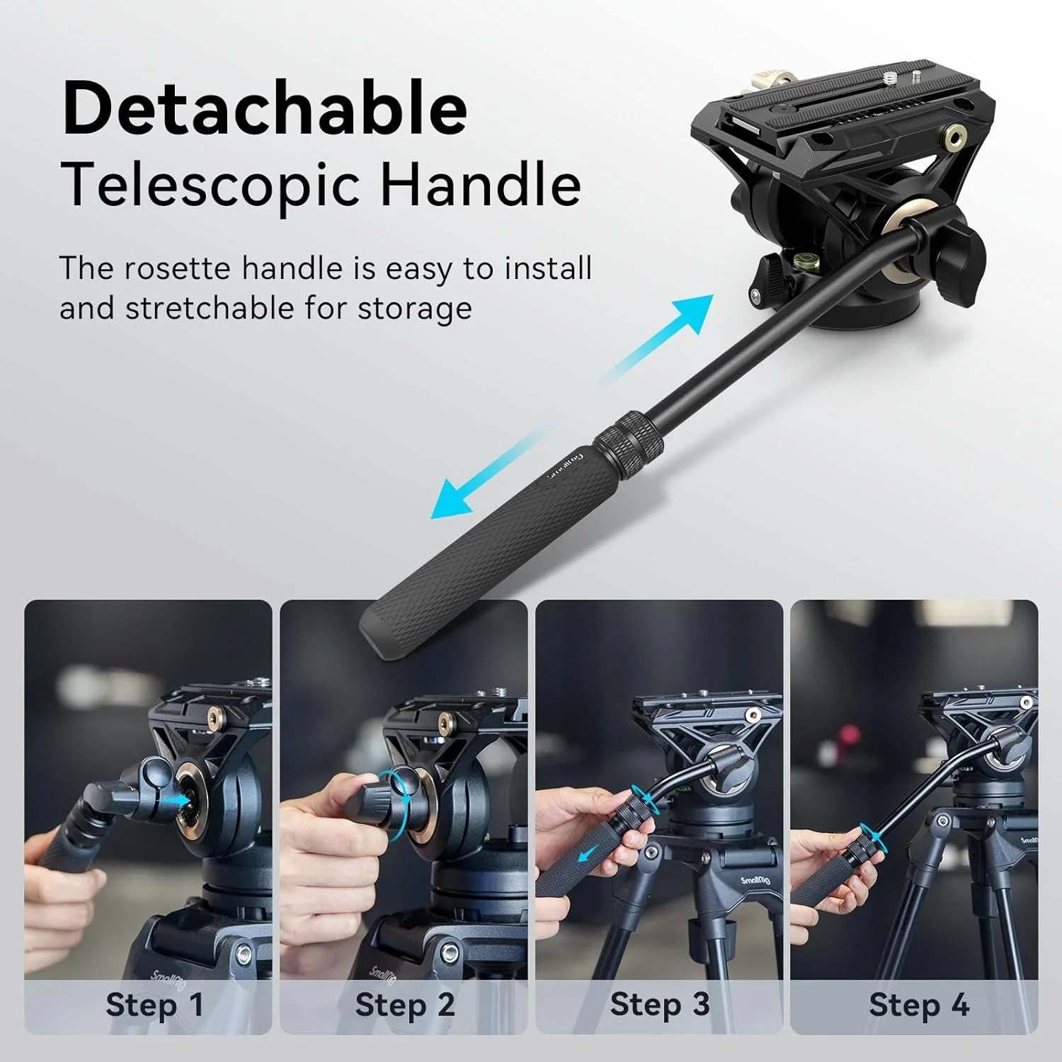 هد سیال SmallRig DH-01 3985 برای دوربین های DJI RS 2/3/3 PRO و MFT، مشکی، حداکثر بار 5 کیلوگرم، چرخش 360 درجه، شیب 90 درجه، رهاسازی سریع، پایه سه پایه