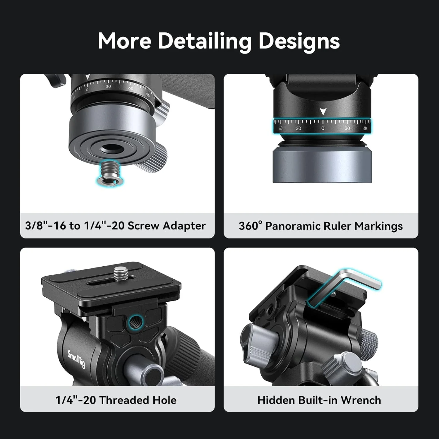 هد فیلمبرداری SmallRig با پایه تراز، صفحه رهاسازی سریع برای Arca Swiss و دسته قابل تنظیم، هد پن تیلت سه پایه هد سیال برای دوربین های کامپکت دوربین های DSLR، تحمل وزن تا 4 کیلوگرم