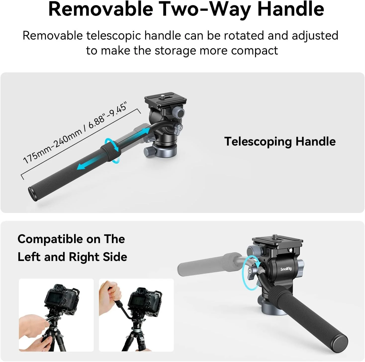 هد فیلمبرداری SmallRig با پایه تراز، صفحه رهاسازی سریع برای Arca Swiss و دسته قابل تنظیم، هد پن تیلت سه پایه هد سیال برای دوربین های کامپکت دوربین های DSLR، تحمل وزن تا 4 کیلوگرم