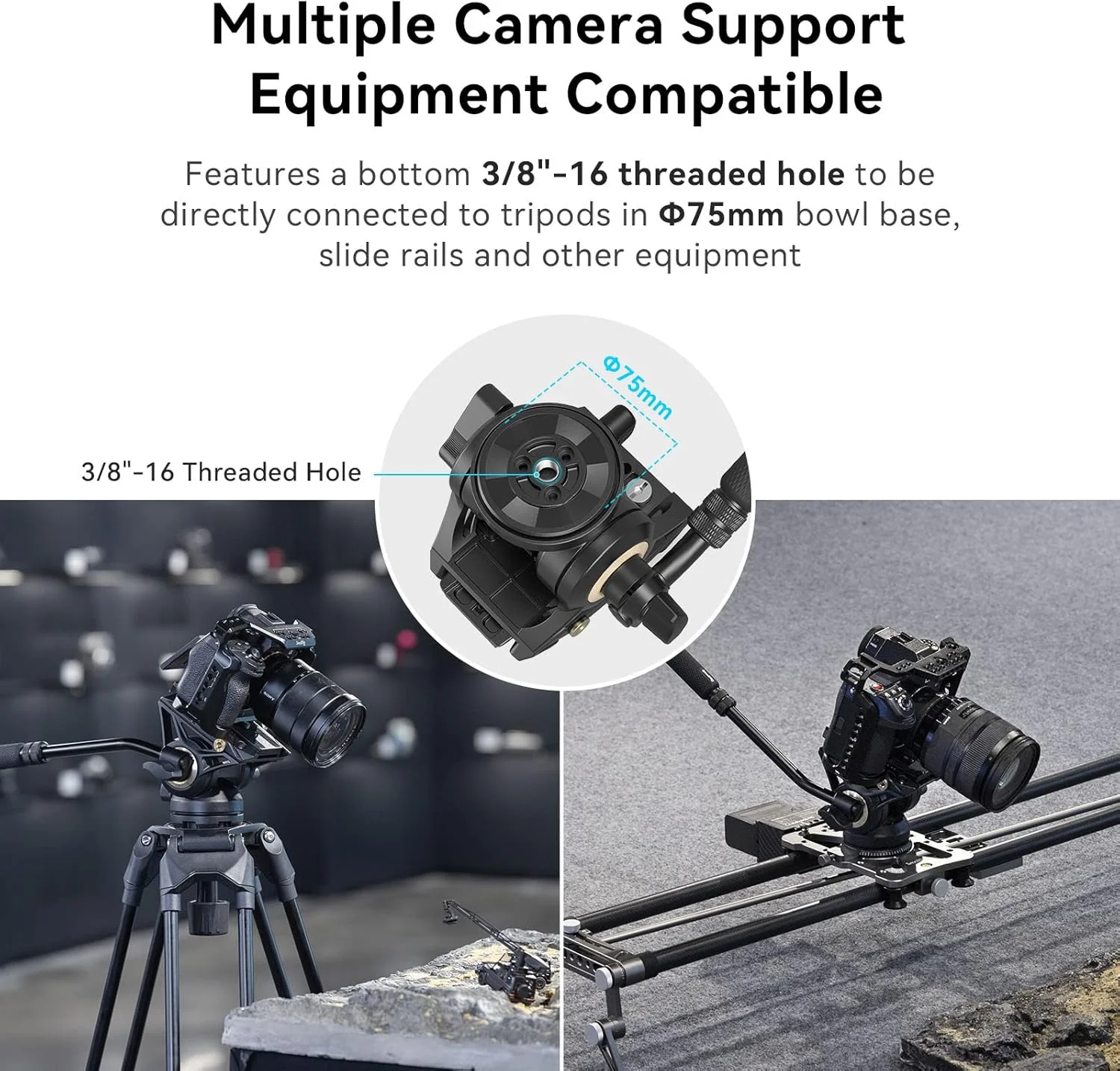 هد سیال SmallRig DH-01 3985 برای دوربین های DJI RS 2/3/3 PRO و MFT، مشکی، حداکثر بار 5 کیلوگرم، چرخش 360 درجه، شیب 90 درجه، رهاسازی سریع، پایه سه پایه