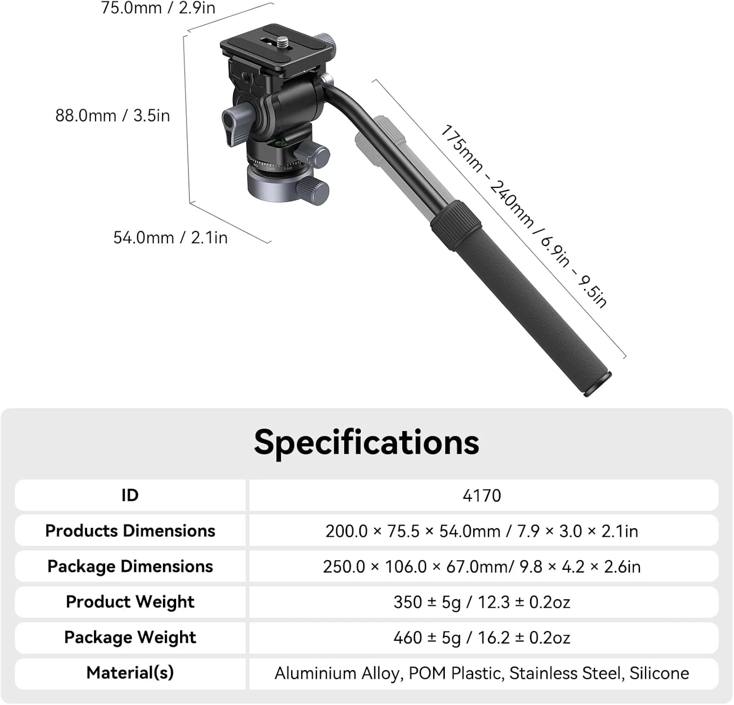 هد فیلمبرداری SmallRig با پایه تراز، صفحه رهاسازی سریع برای Arca Swiss و دسته قابل تنظیم، هد پن تیلت سه پایه هد سیال برای دوربین های کامپکت دوربین های DSLR، تحمل وزن تا 4 کیلوگرم