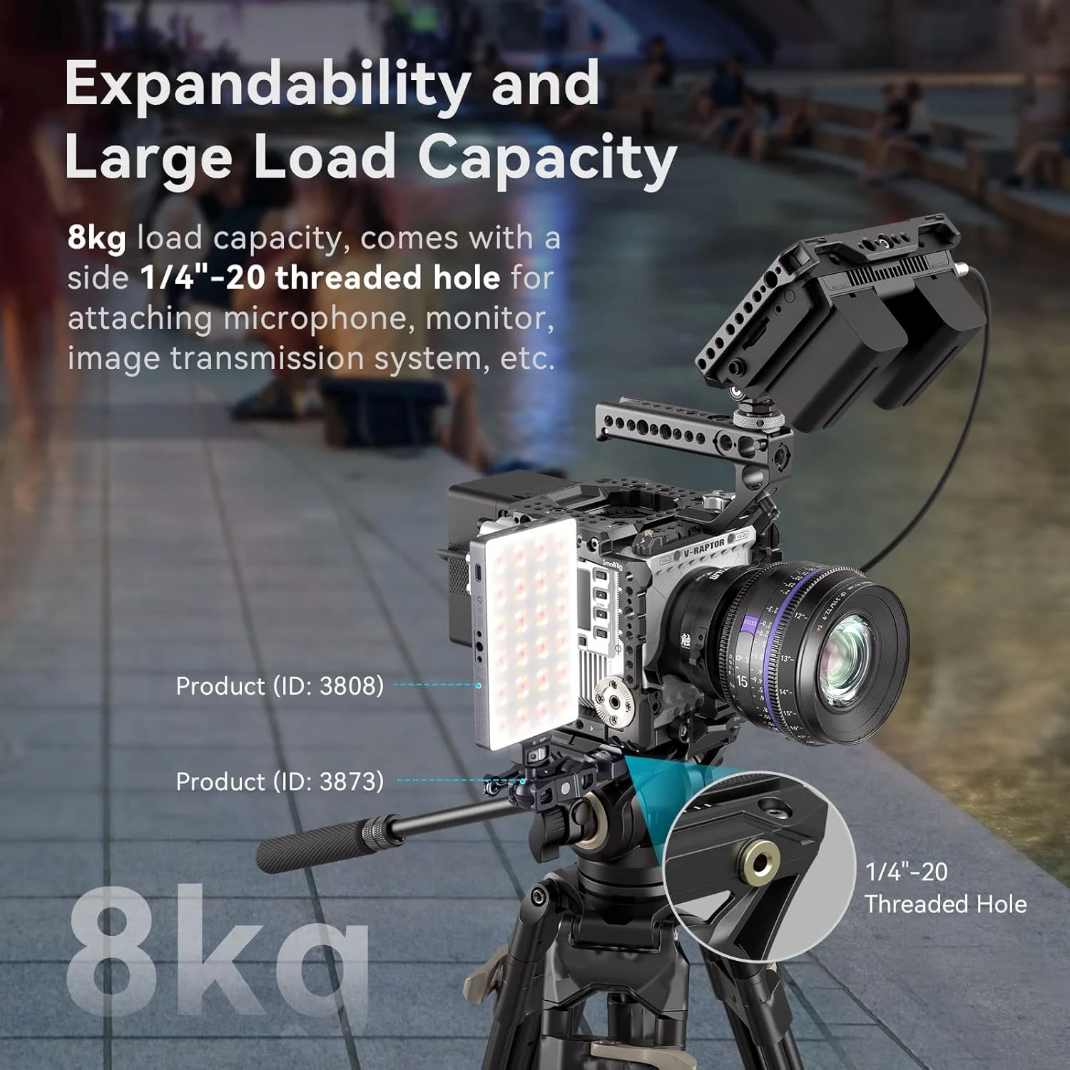 هد سیال SmallRig DH-01 3985 برای دوربین های DJI RS 2/3/3 PRO و MFT، مشکی، حداکثر بار 5 کیلوگرم، چرخش 360 درجه، شیب 90 درجه، رهاسازی سریع، پایه سه پایه