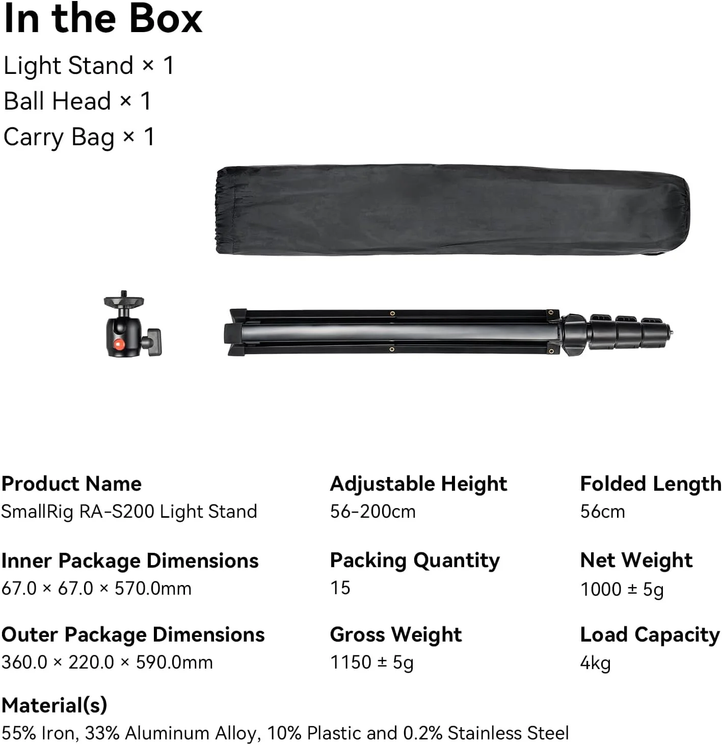 پایه نور SMALLRIG RA-S200 برای عکاسی 200 سانتیمتر، پایه نور سبک وزن برای رفلکتورها، سافت باکسها، نورهای استودیویی، چترها، رینگ لایت، حداکثر بار 4 کیلوگرم - 4379 پایه نور SMALLRIG RA-S200 برای عکاسی 200 سانتیمتر، پایه نور سبک وزن برای رفلکتورها، سافت باکسها، نورهای استودیویی، چترها، رینگ لایت، حداکثر بار 4 کیلوگرم - 4379