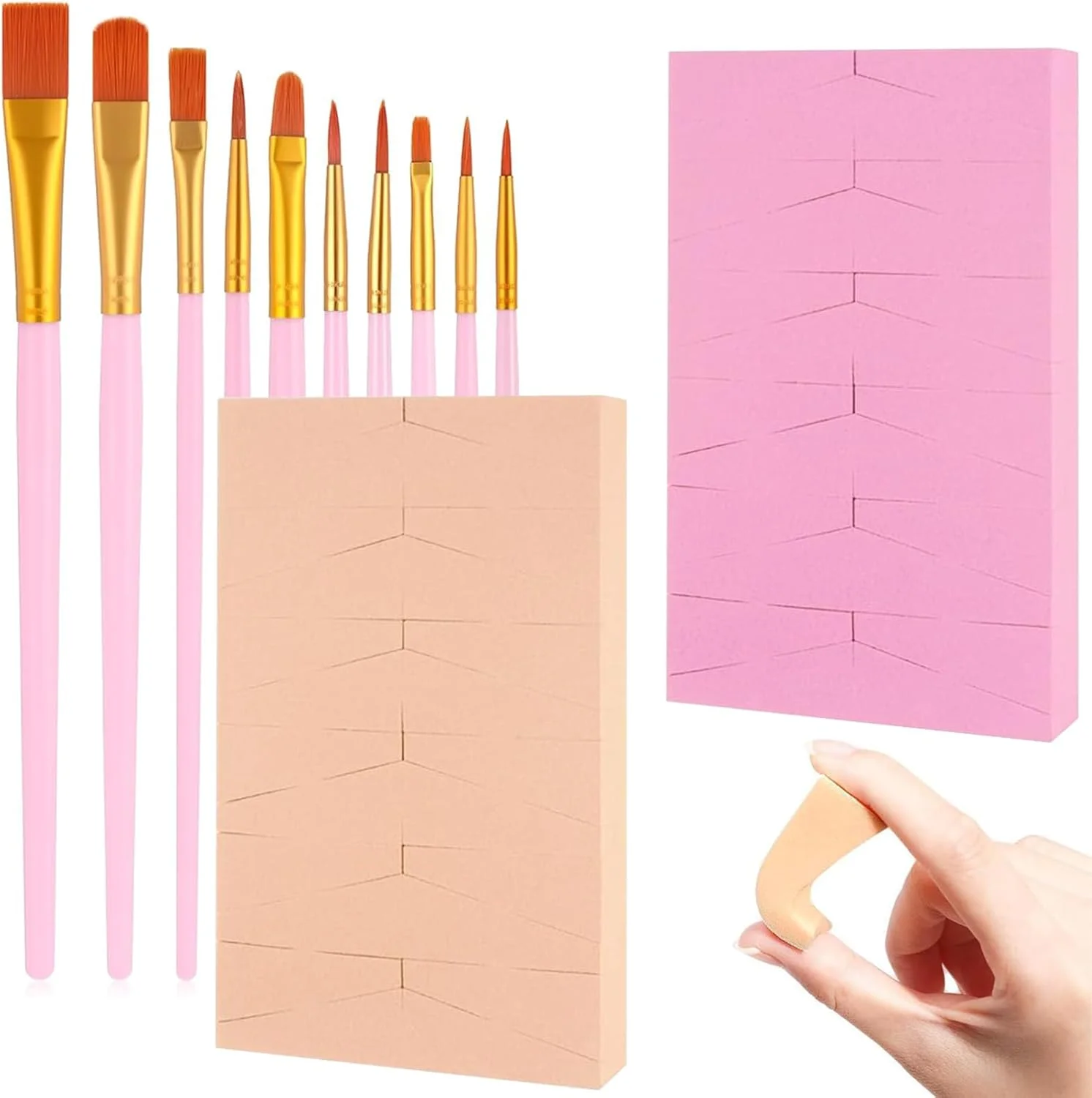 Children's Make-Up Sponge Set, Pack of 3 with 10 Makeup Brushes and 48 Make-Up Sponges, Ideal for Children's Make-Up, Theatre Make-Up and Carnival