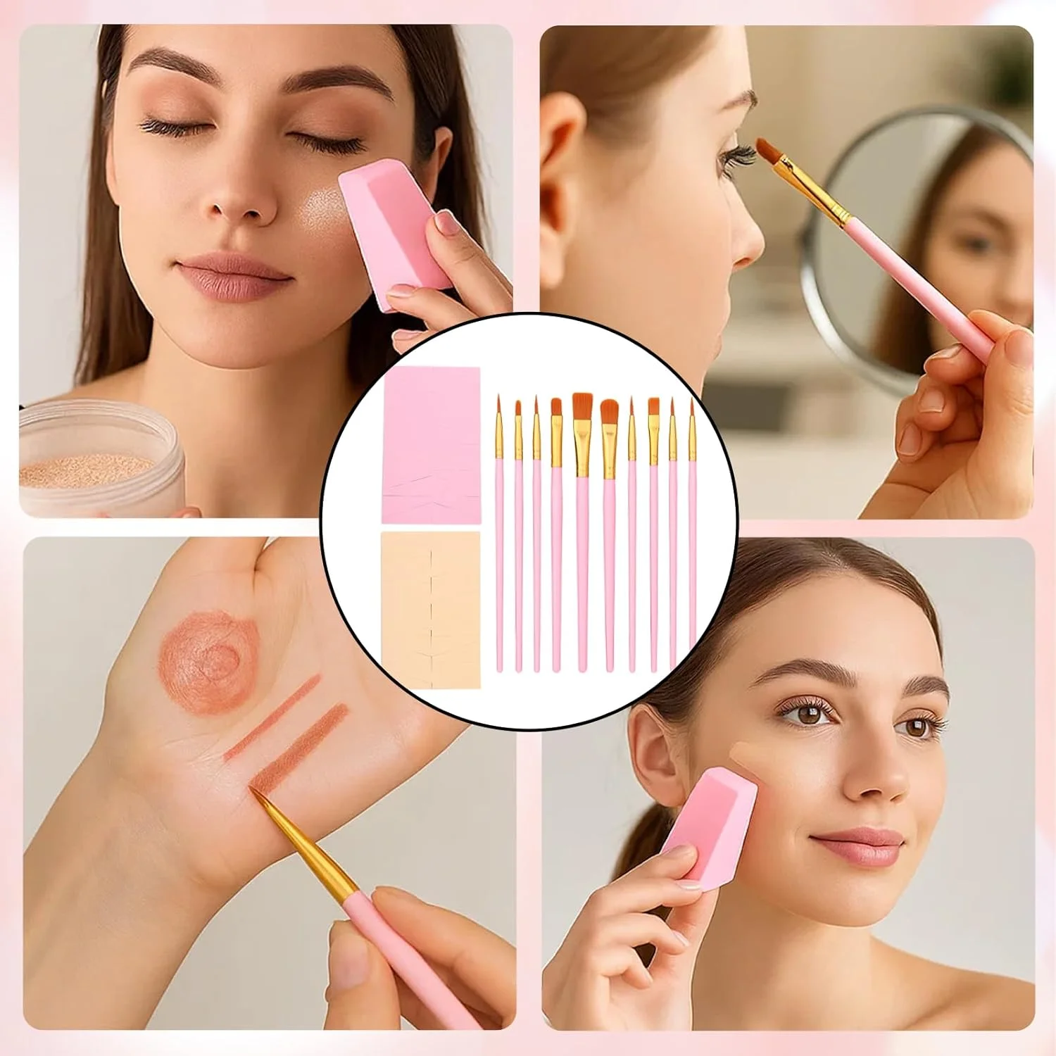 Children's Make-Up Sponge Set, Pack of 3 with 10 Makeup Brushes and 48 Make-Up Sponges, Ideal for Children's Make-Up, Theatre Make-Up and Carnival Children's Make-Up Sponge Set, Pack of 3 with 10 Makeup Brushes and 48 Make-Up Sponges, Ideal for Children's Make-Up, Theatre Make-Up and Carnival